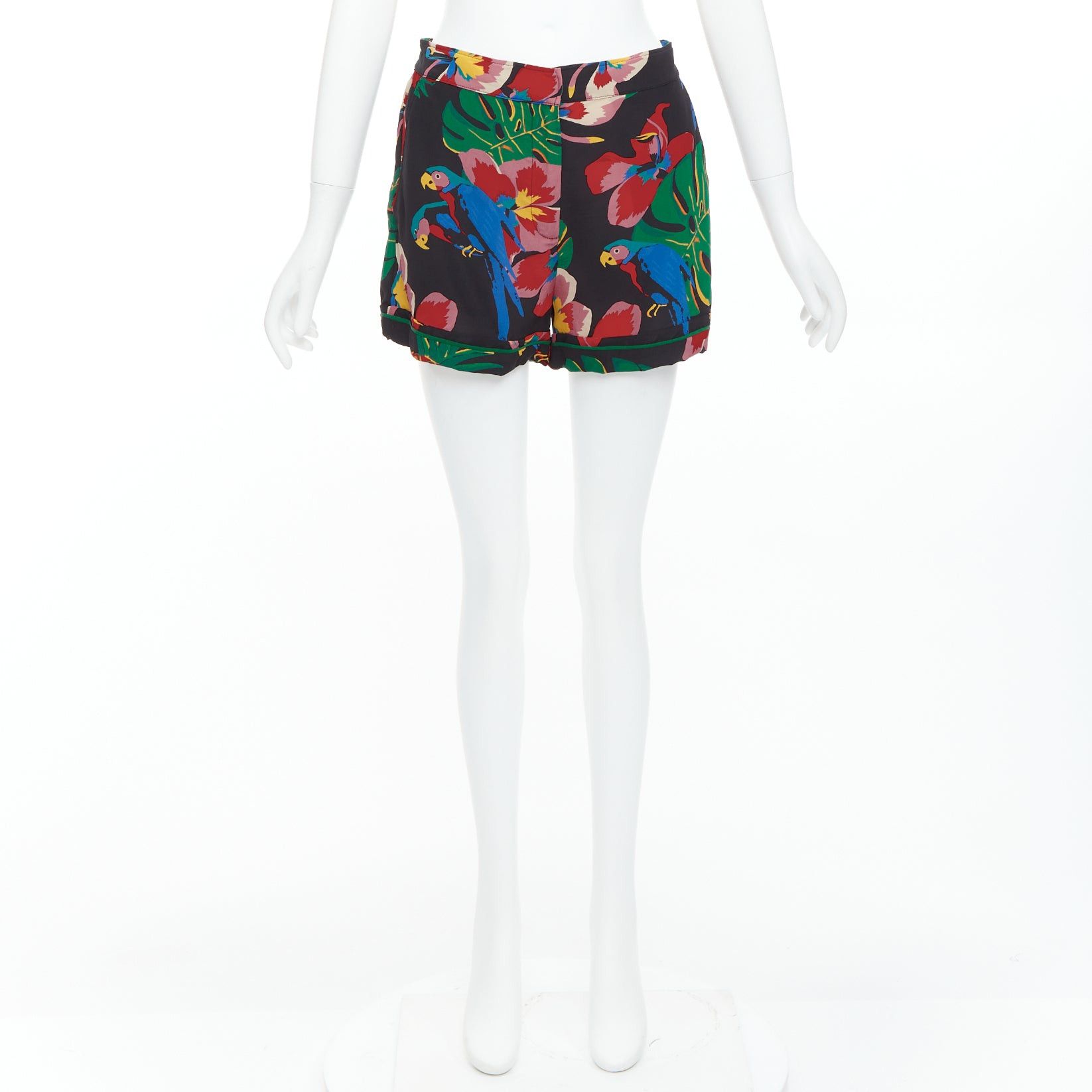 Valentino VALENTINO Hawaiian Couure 100% silk crepe parrot floral print high shorts S Size 27" / US 4 / IT 40 - 9 Thumbnail