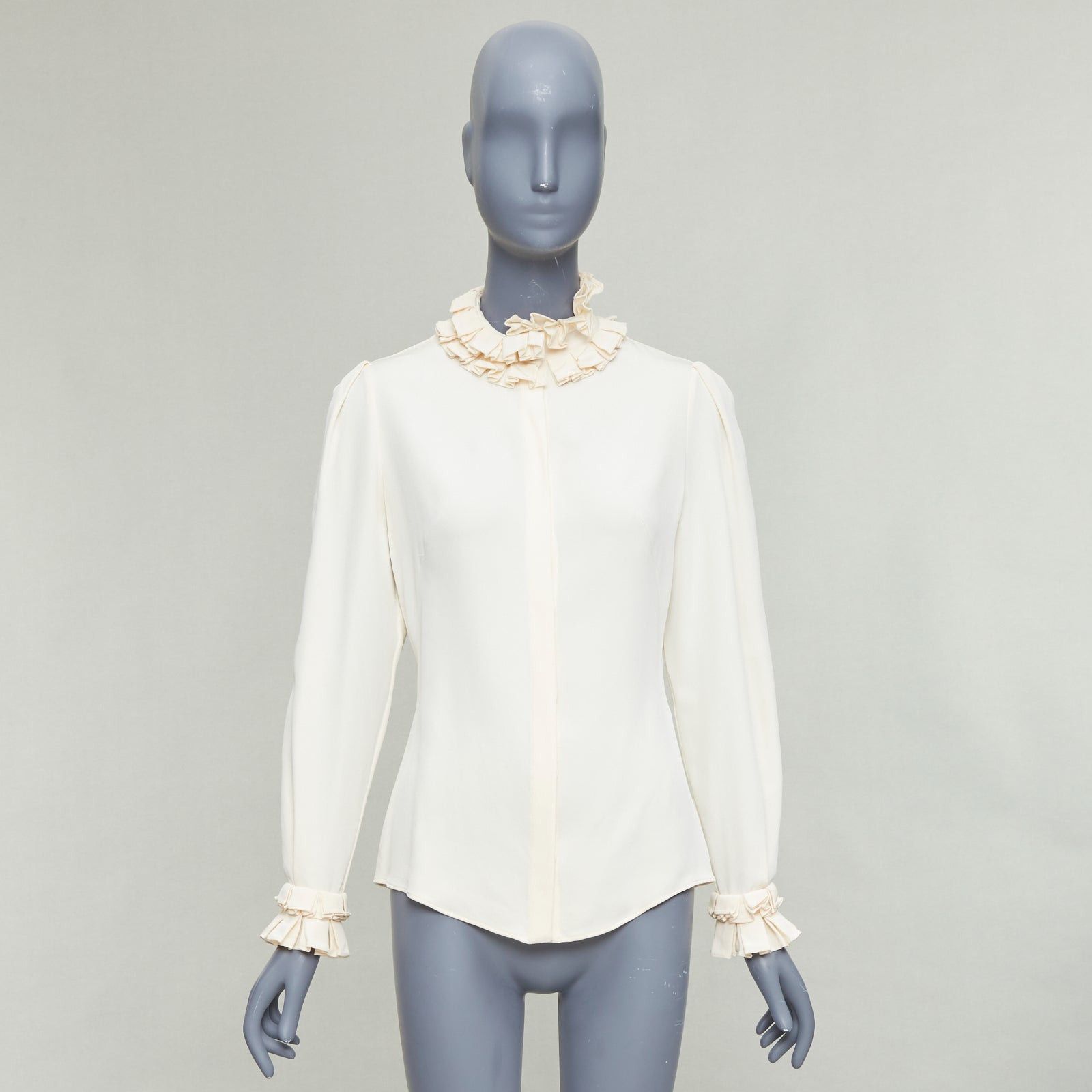 Alexander McQueen ALEXANDER MCQUEEN 100% silk cream Victorian ruffle collar darted blouse IT38 XS Size XS / US 0-2 / IT 36-38 - 9 Thumbnail