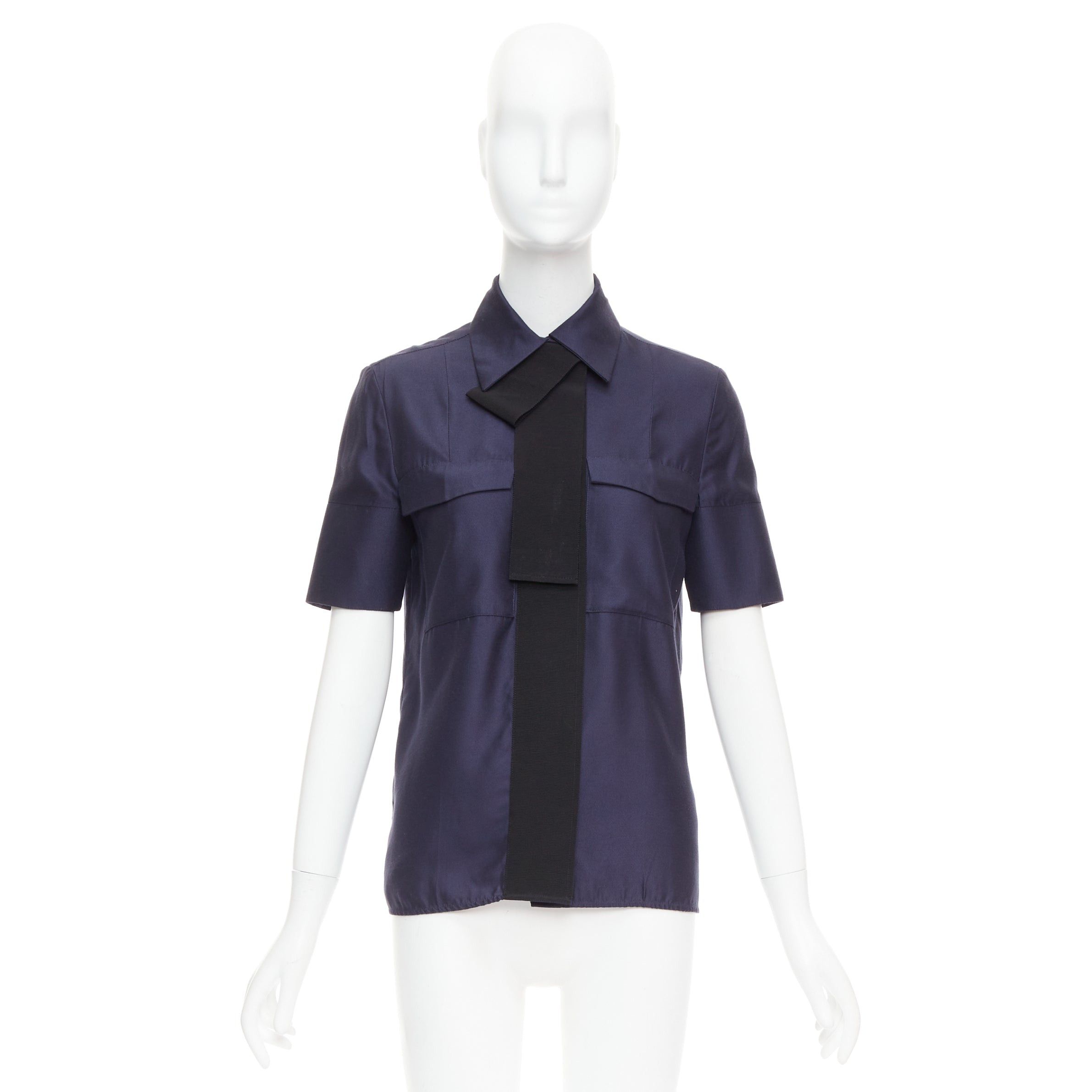 Victoria Beckham VVB VICTORIA BECKHAM navy black trimmed boxy utility shirt UK6 S Size XS / US 0-2 / IT 36-38 - 9 Thumbnail