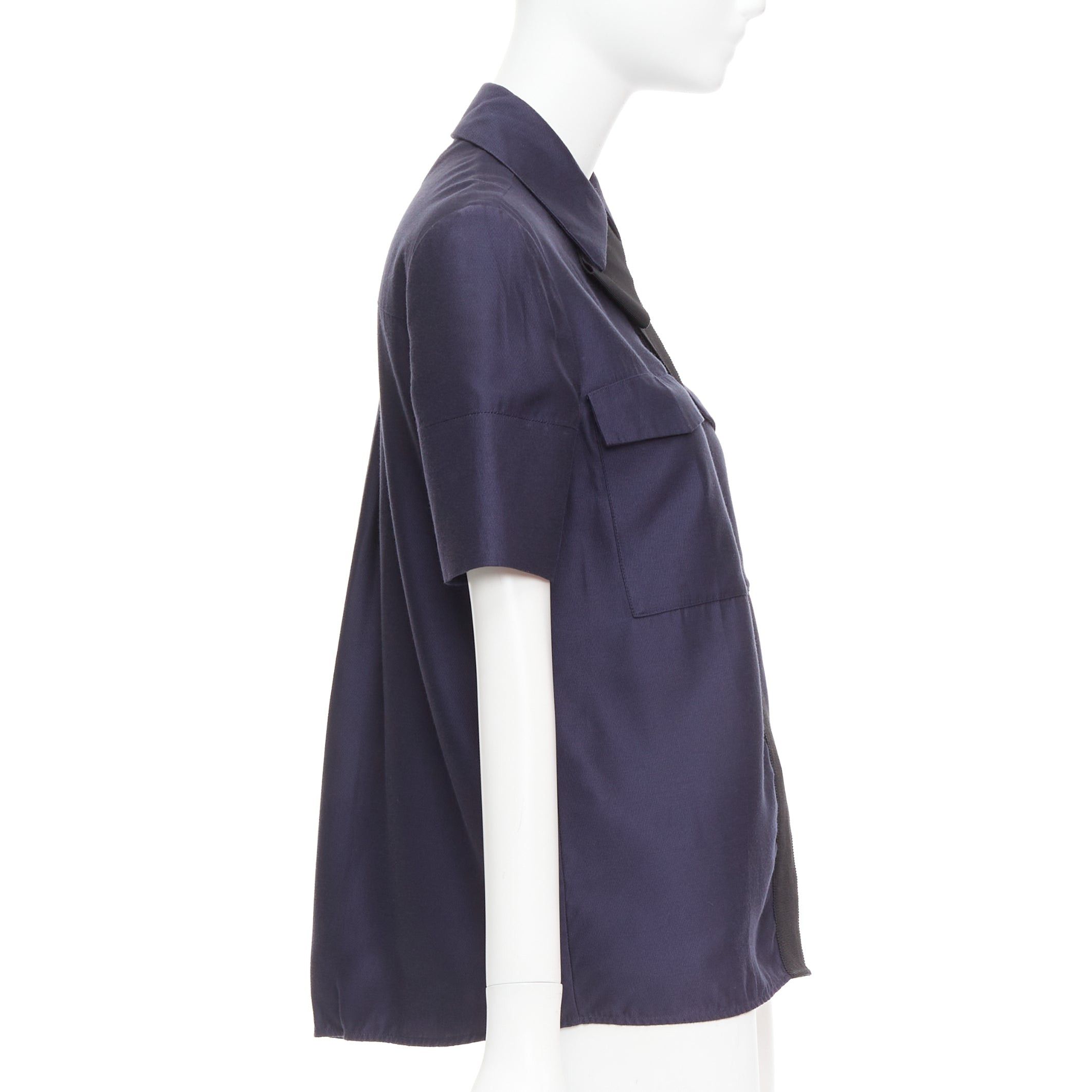 Victoria Beckham VVB VICTORIA BECKHAM navy black trimmed boxy utility shirt UK6 S Size XS / US 0-2 / IT 36-38 - 4 Thumbnail