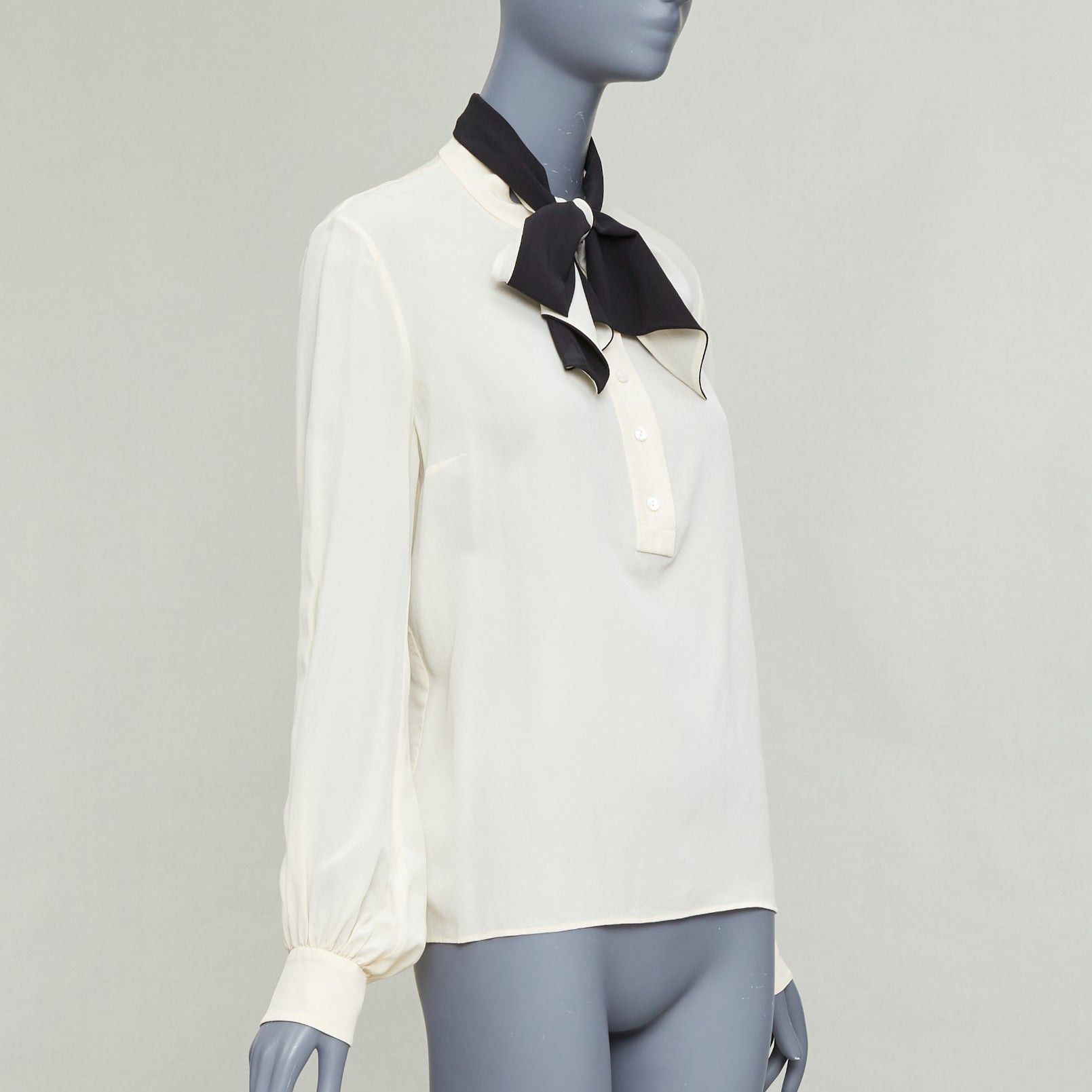 Lanvin LANVIN cream 100% silk black contrast tie neck peasant blouse FR34 XS Size XS / US 0-2 / IT 36-38 - 3 Thumbnail