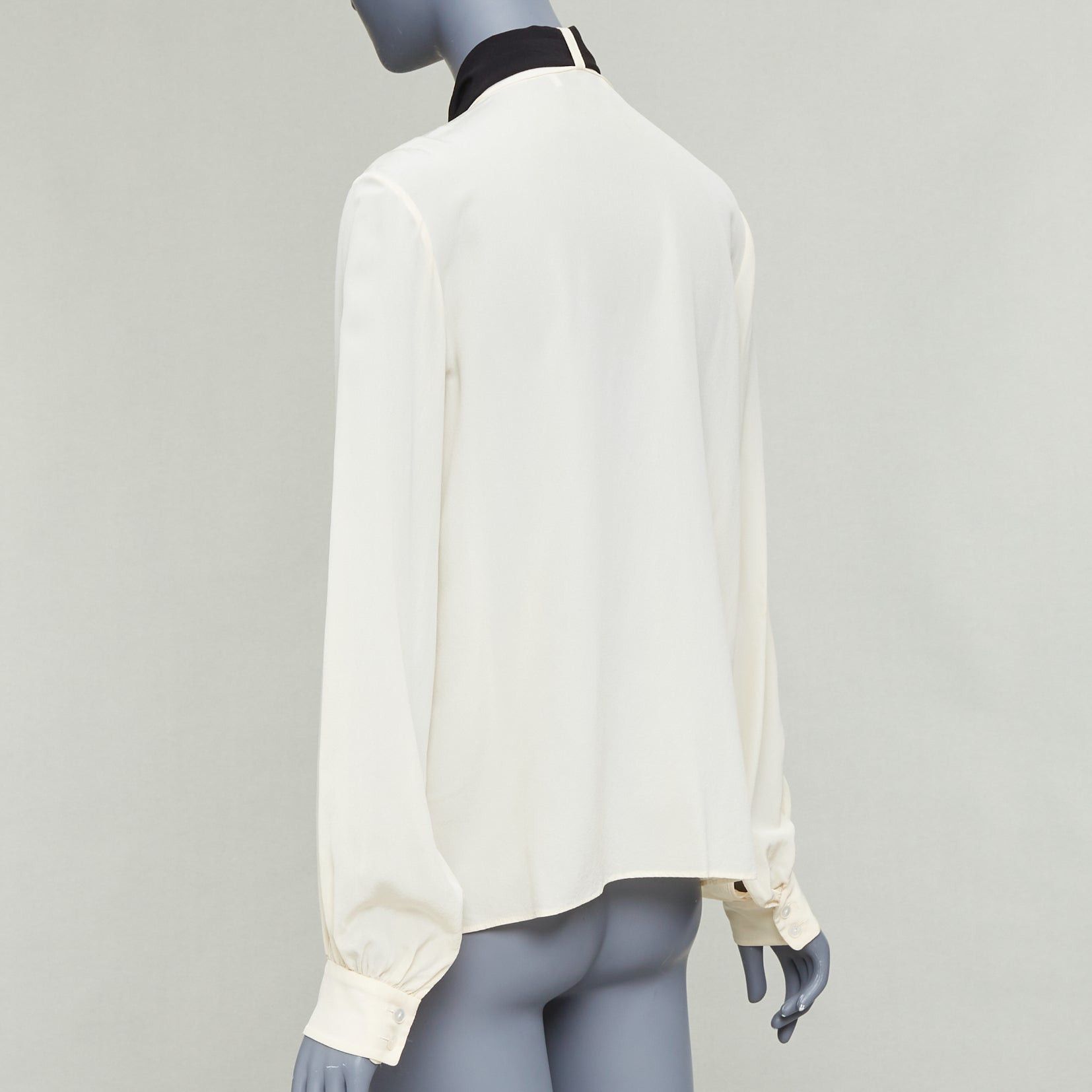 Lanvin LANVIN cream 100% silk black contrast tie neck peasant blouse FR34 XS Size XS / US 0-2 / IT 36-38 - 6 Thumbnail