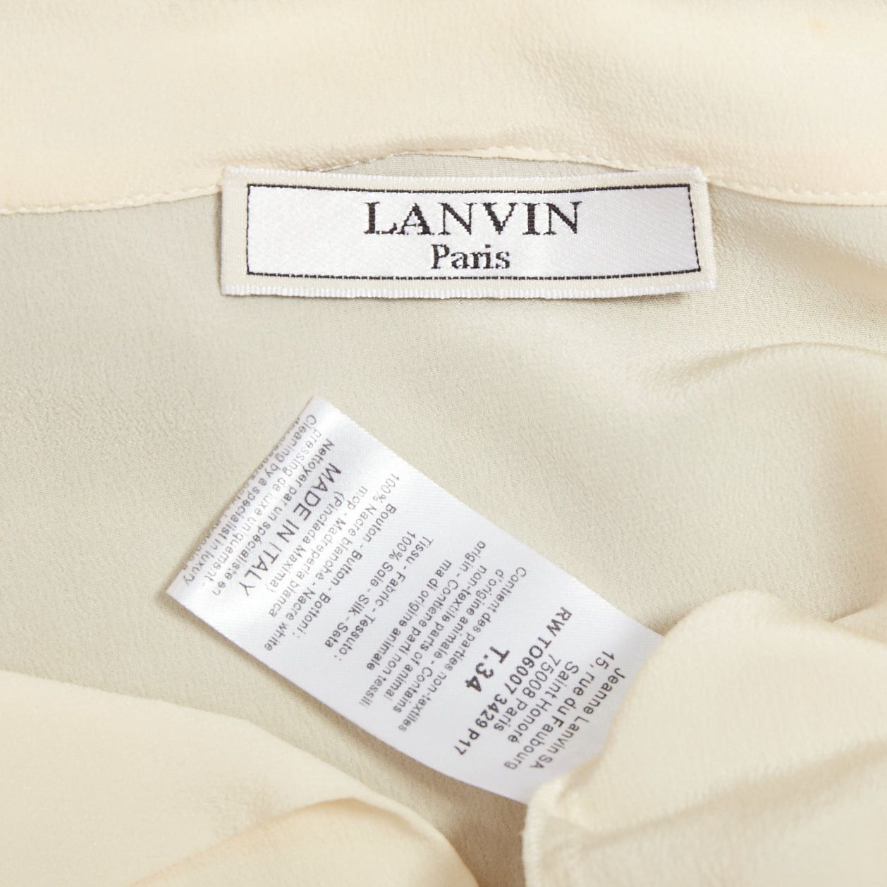 Lanvin LANVIN cream 100% silk black contrast tie neck peasant blouse FR34 XS Size XS / US 0-2 / IT 36-38 - 8 Thumbnail