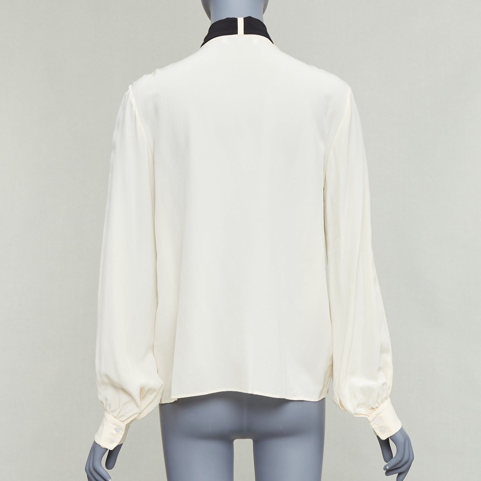 Lanvin LANVIN cream 100% silk black contrast tie neck peasant blouse FR34 XS Size XS / US 0-2 / IT 36-38 - 5 Thumbnail