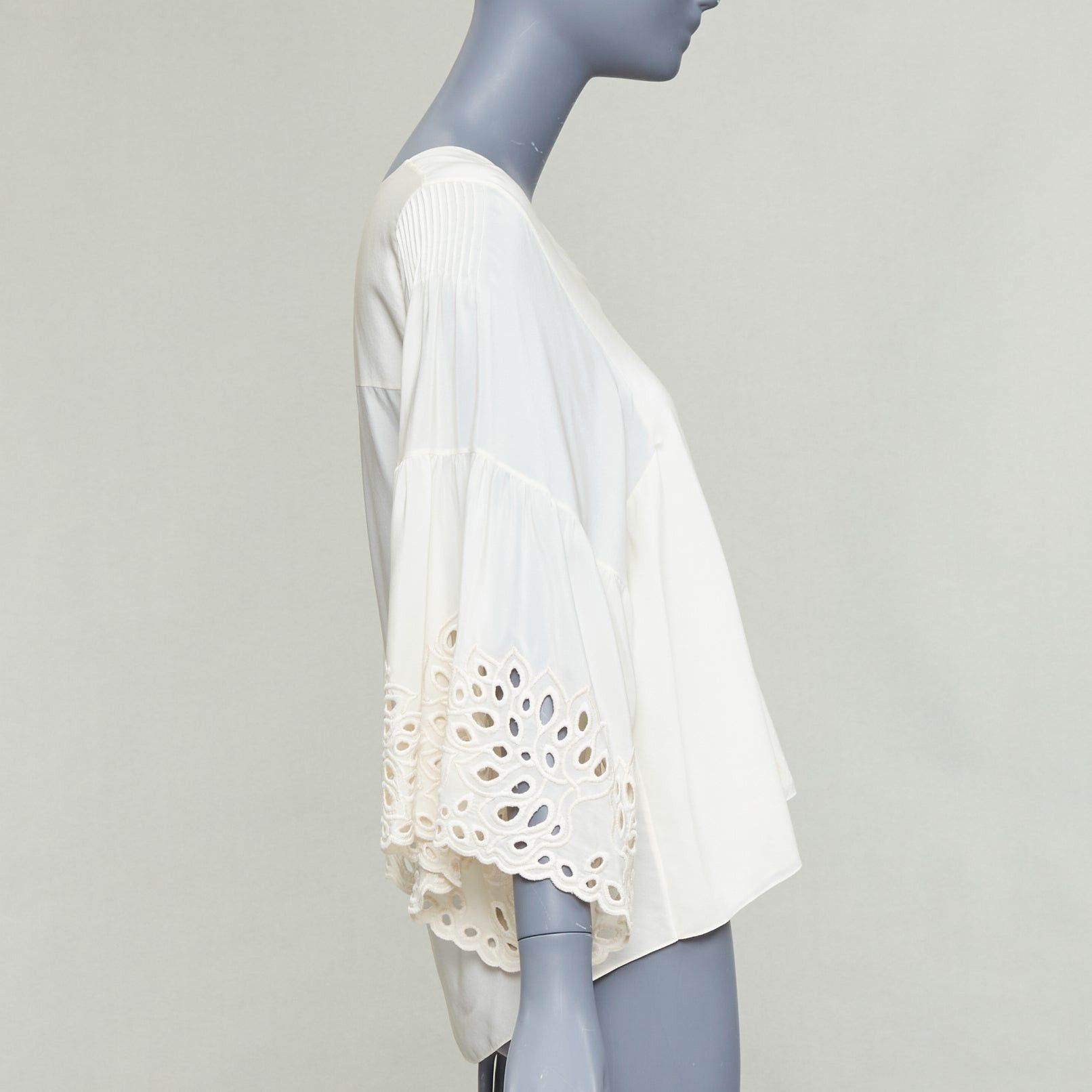 Chloe CHLOE milk cream 100% silk cotton lace eyelet trim peasant blouse FR34 XS Size XS / US 0-2 / IT 36-38 - 4 Thumbnail