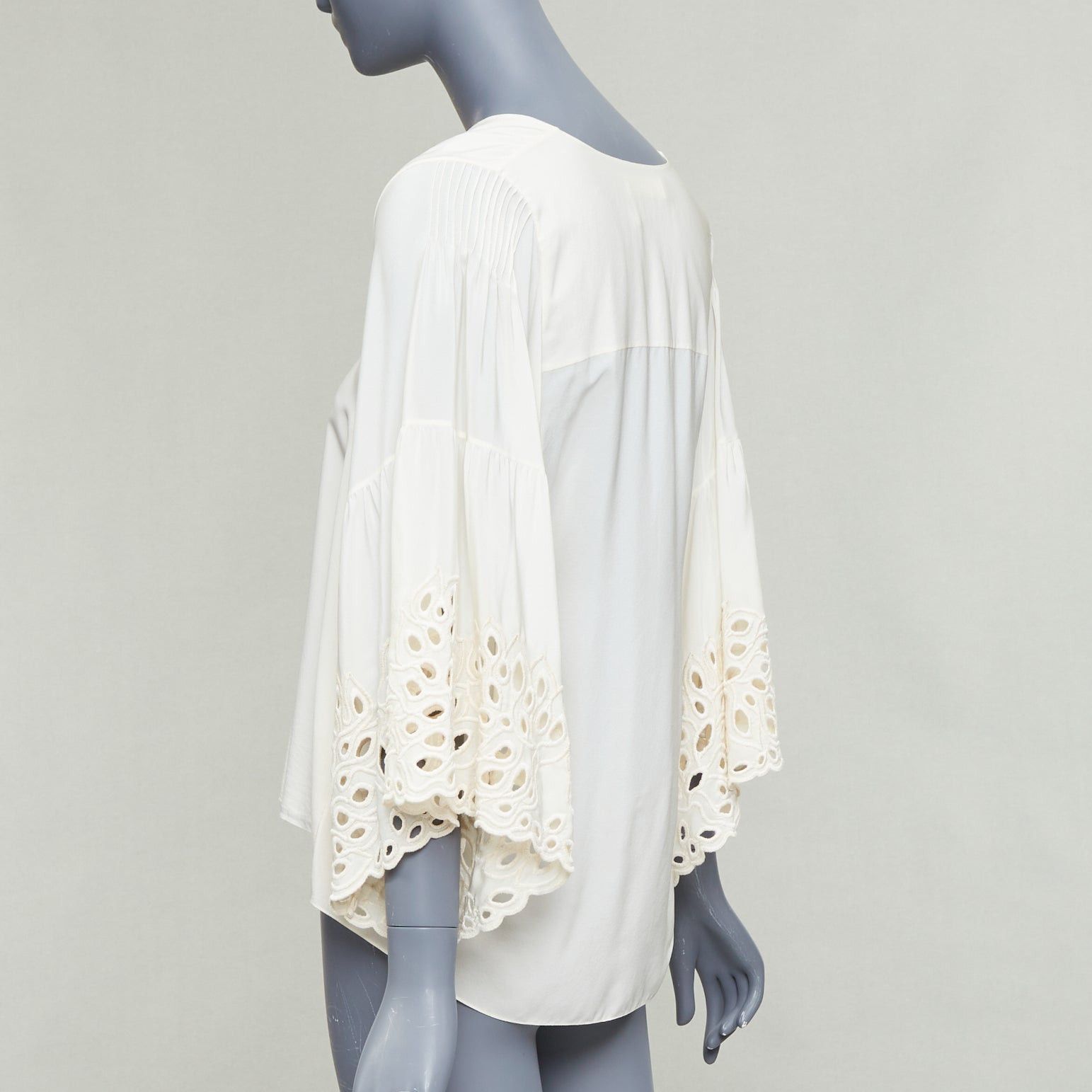 Chloe CHLOE milk cream 100% silk cotton lace eyelet trim peasant blouse FR34 XS Size XS / US 0-2 / IT 36-38 - 6 Thumbnail