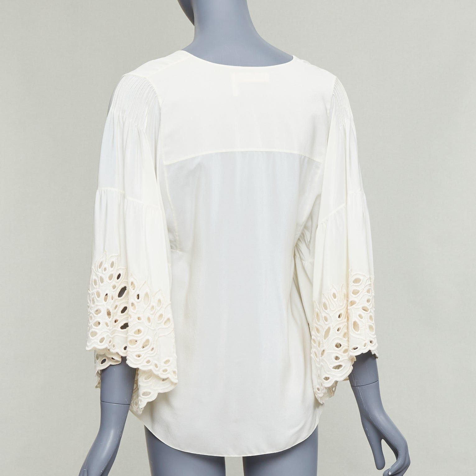Chloe CHLOE milk cream 100% silk cotton lace eyelet trim peasant blouse FR34 XS Size XS / US 0-2 / IT 36-38 - 5 Thumbnail