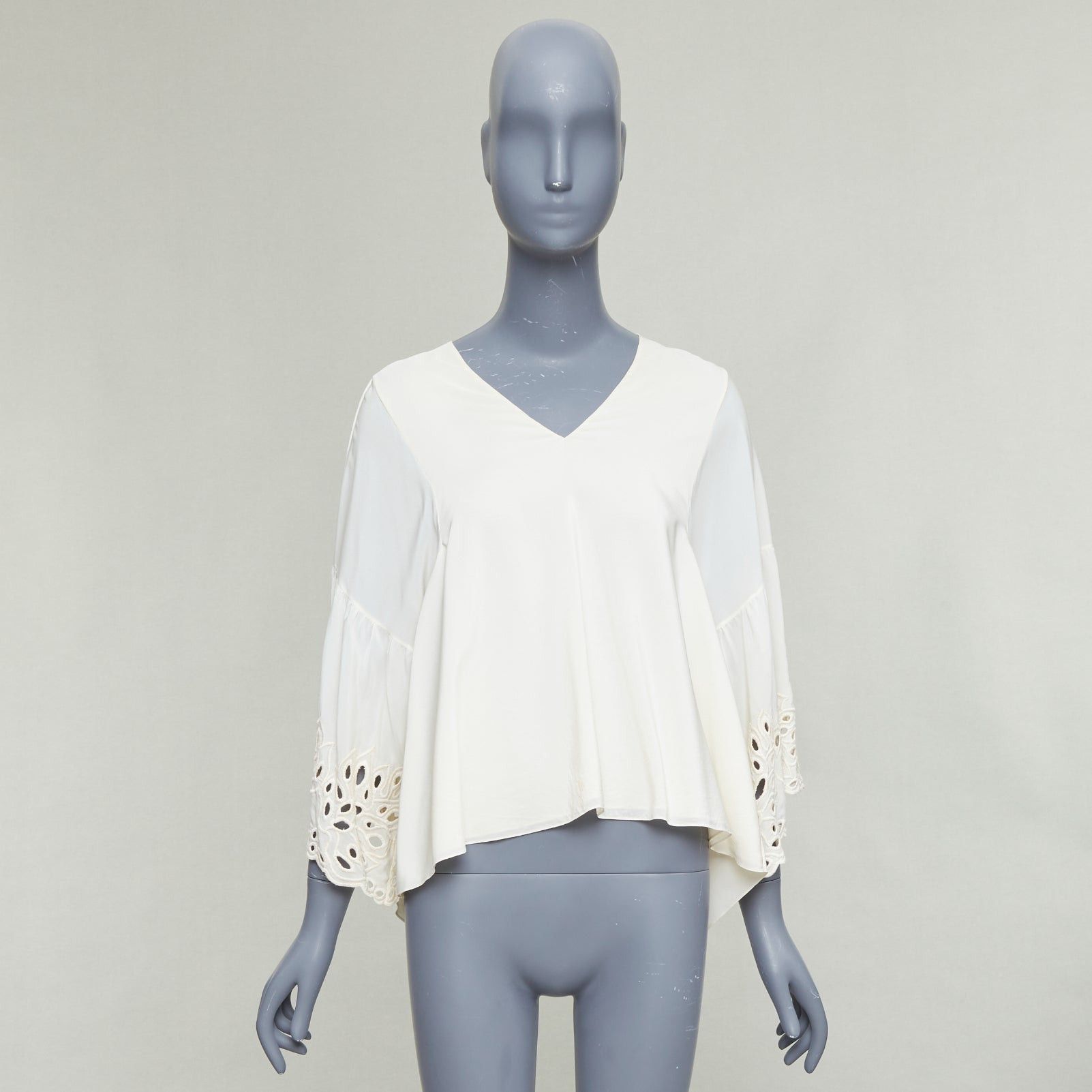 Chloe CHLOE milk cream 100% silk cotton lace eyelet trim peasant blouse FR34 XS Size XS / US 0-2 / IT 36-38 - 9 Thumbnail