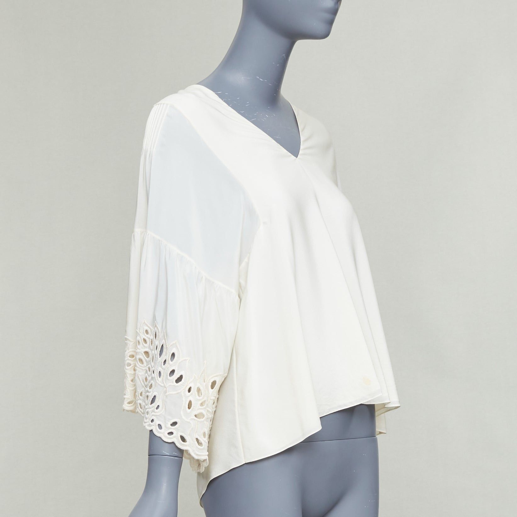 Chloe CHLOE milk cream 100% silk cotton lace eyelet trim peasant blouse FR34 XS Size XS / US 0-2 / IT 36-38 - 3 Thumbnail
