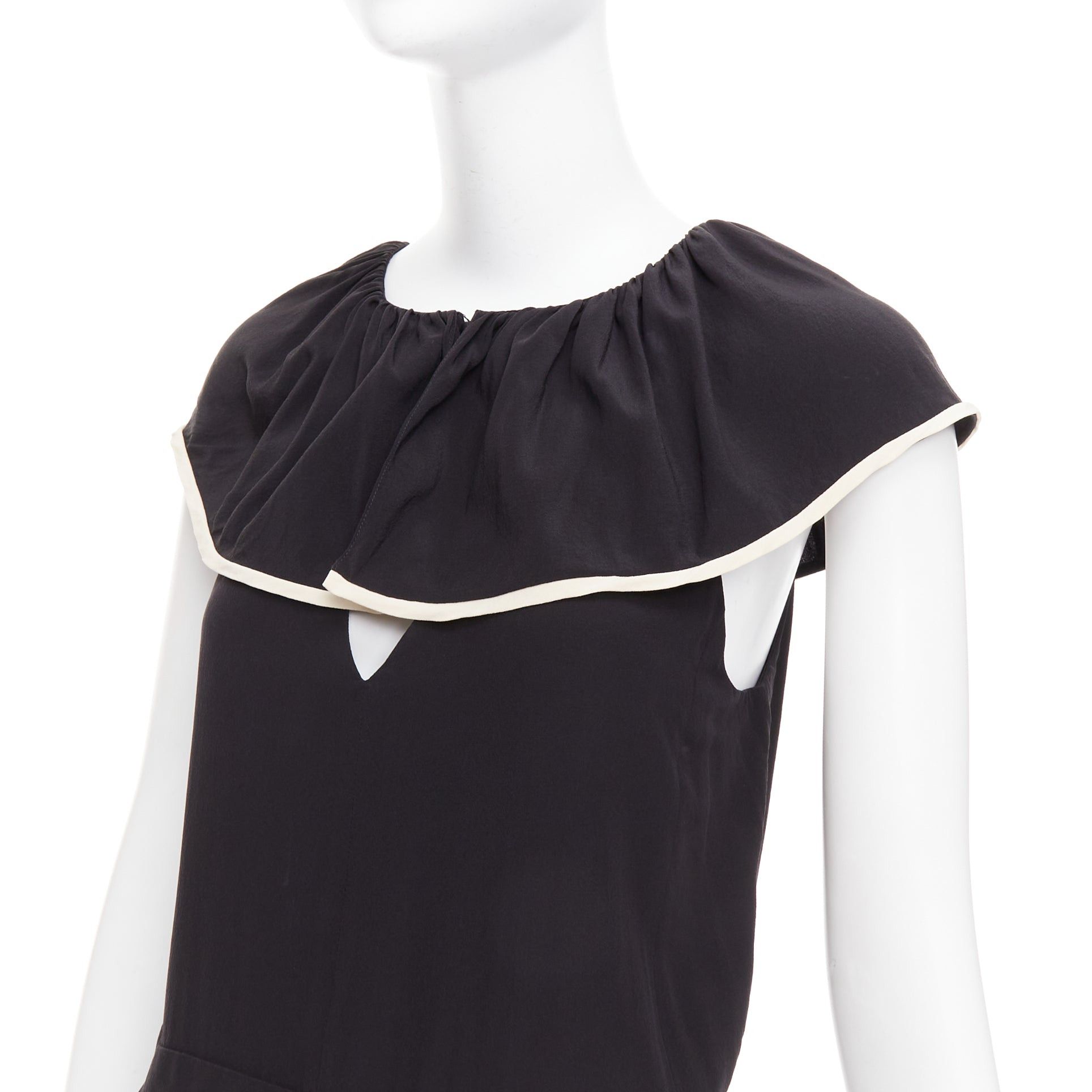 Chloe CHLOE black 100% silk crepe de chine ruffle collar jumpsuit FR36 S Size 27" / US 4 / IT 40 - 2 Thumbnail