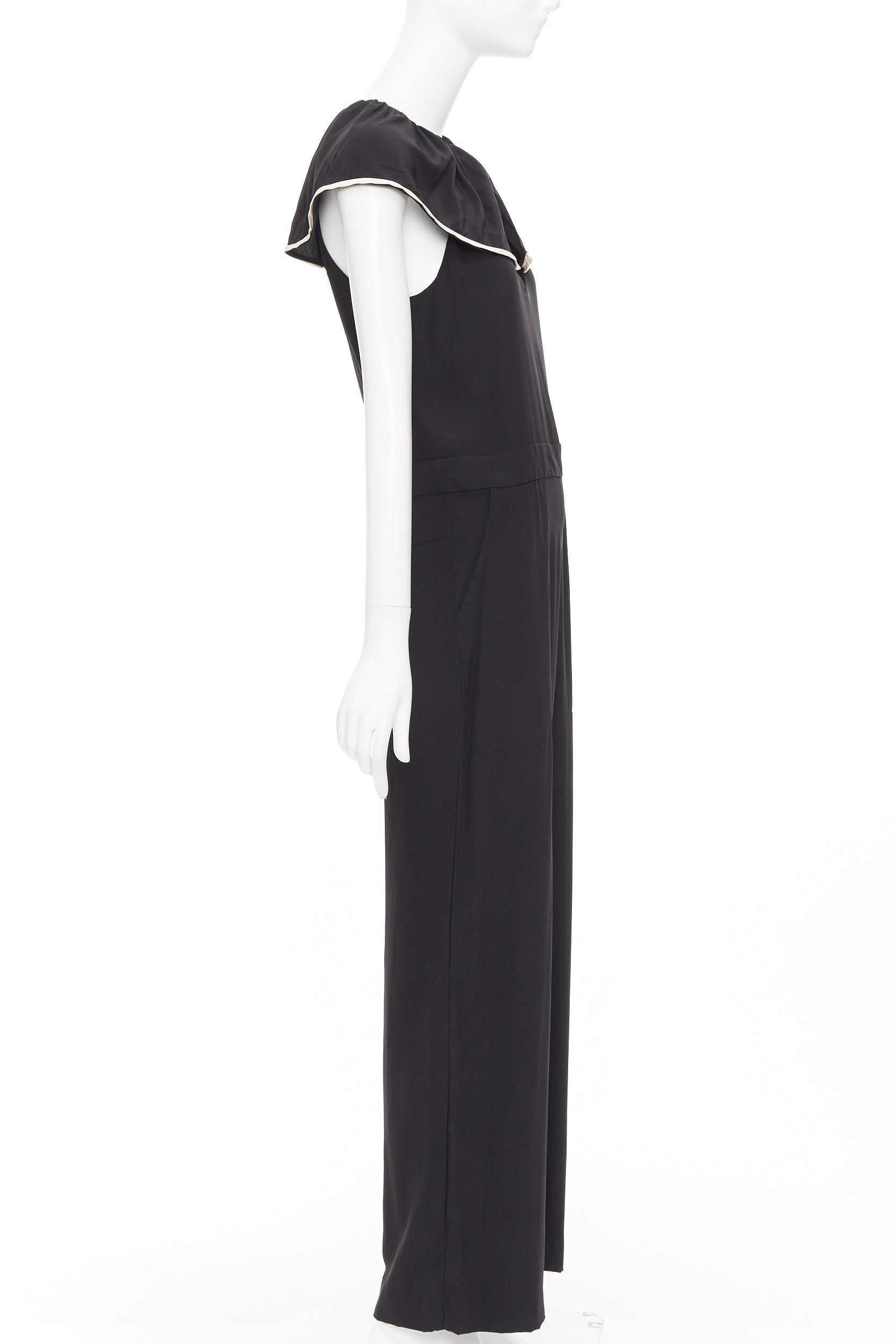 Chloe CHLOE black 100% silk crepe de chine ruffle collar jumpsuit FR36 S Size 27" / US 4 / IT 40 - 4 Thumbnail