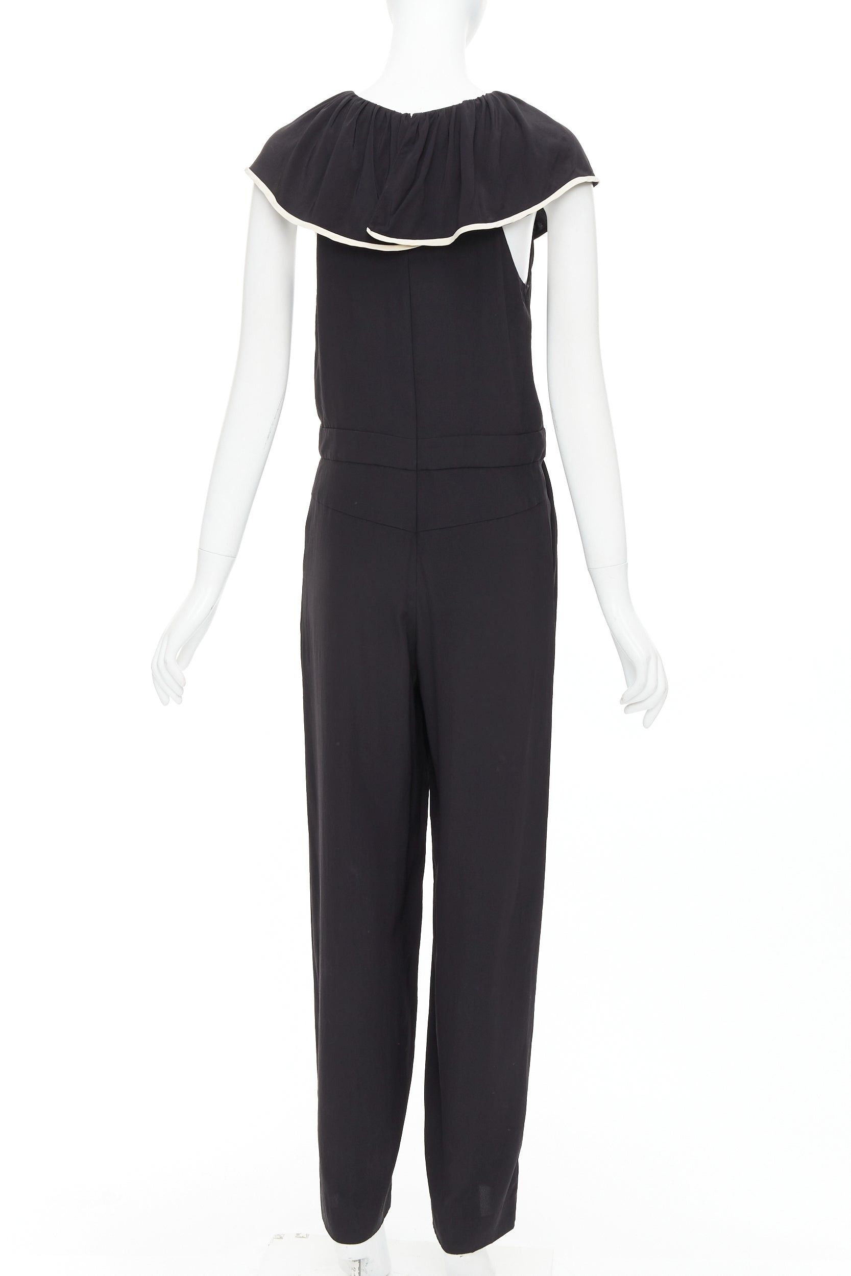 Chloe CHLOE black 100% silk crepe de chine ruffle collar jumpsuit FR36 S Size 27" / US 4 / IT 40 - 5 Thumbnail