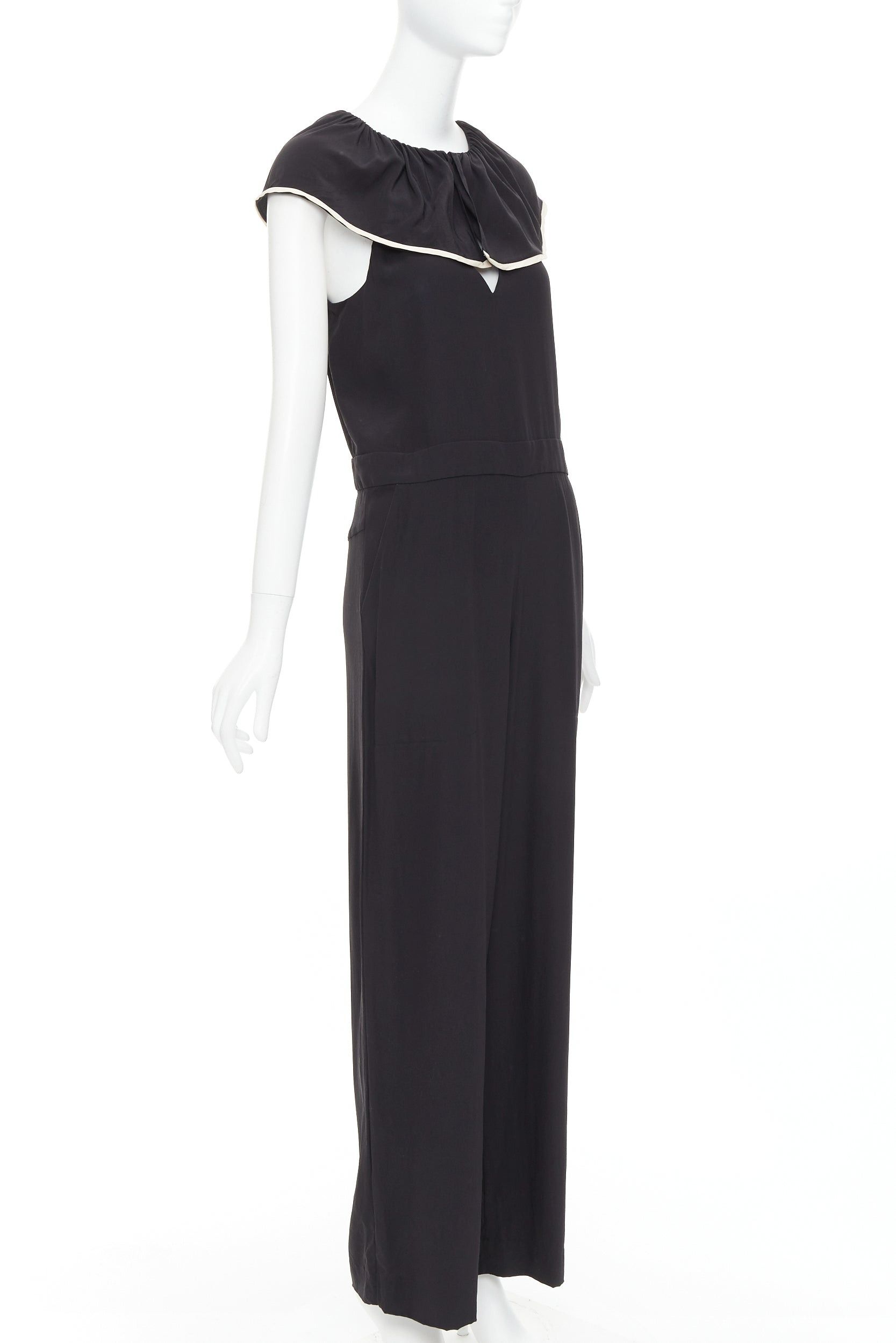 Chloe CHLOE black 100% silk crepe de chine ruffle collar jumpsuit FR36 S Size 27" / US 4 / IT 40 - 3 Thumbnail