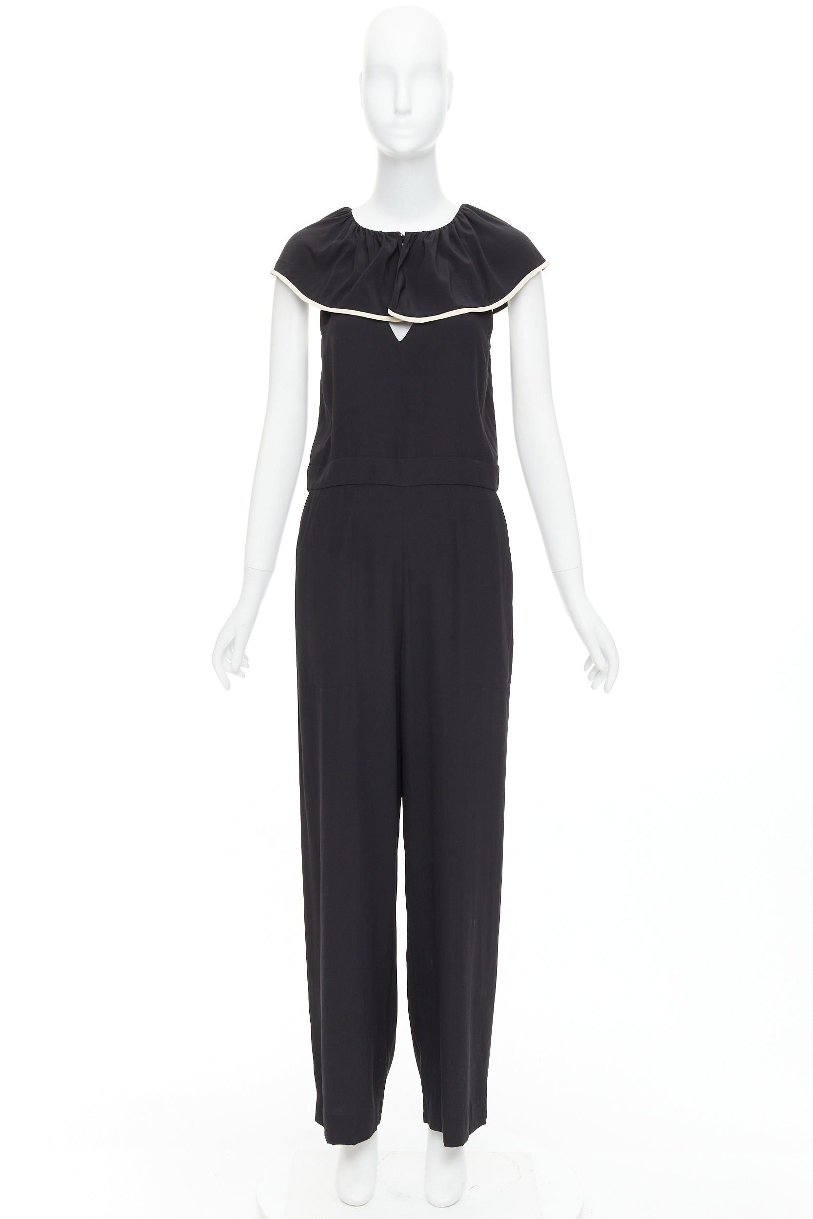 Chloe CHLOE black 100% silk crepe de chine ruffle collar jumpsuit FR36 S Size 27" / US 4 / IT 40 - 9 Thumbnail