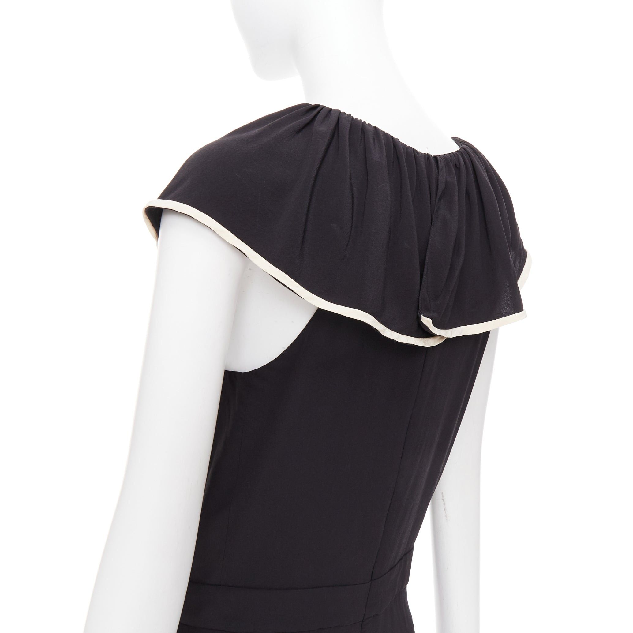 Chloe CHLOE black 100% silk crepe de chine ruffle collar jumpsuit FR36 S Size 27" / US 4 / IT 40 - 7 Thumbnail
