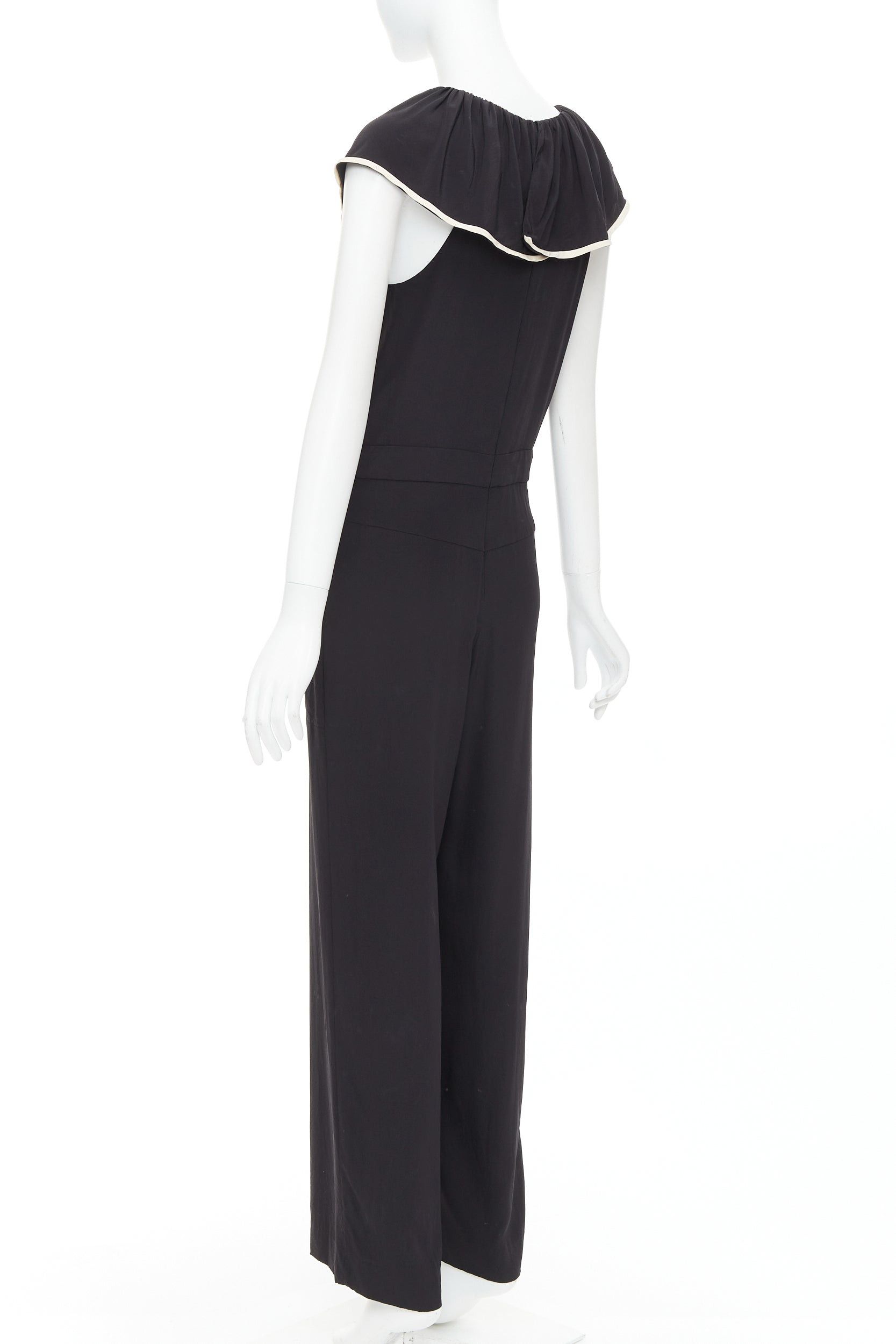 Chloe CHLOE black 100% silk crepe de chine ruffle collar jumpsuit FR36 S Size 27" / US 4 / IT 40 - 6 Thumbnail