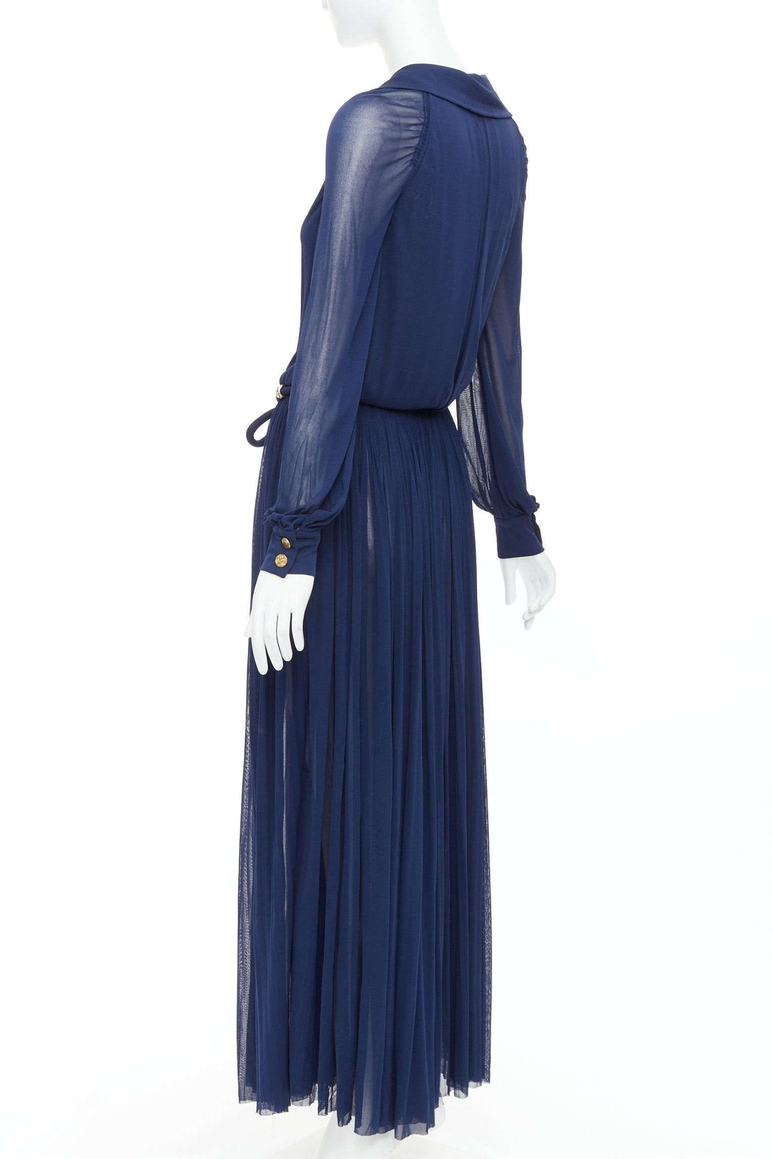 Chanel CHANEL 2017 Runway navy gold CC owl logo buttons pleated belted dress FR36 S Size S / US 4 / IT 40 - 6 Thumbnail