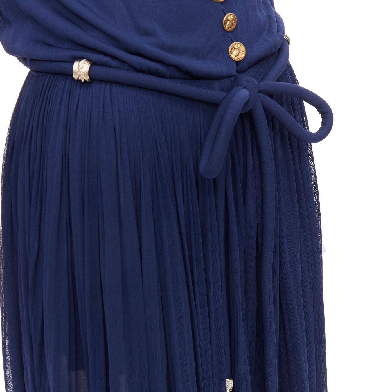 Chanel CHANEL 2017 Runway navy gold CC owl logo buttons pleated belted dress FR36 S Size S / US 4 / IT 40 - 7 Thumbnail