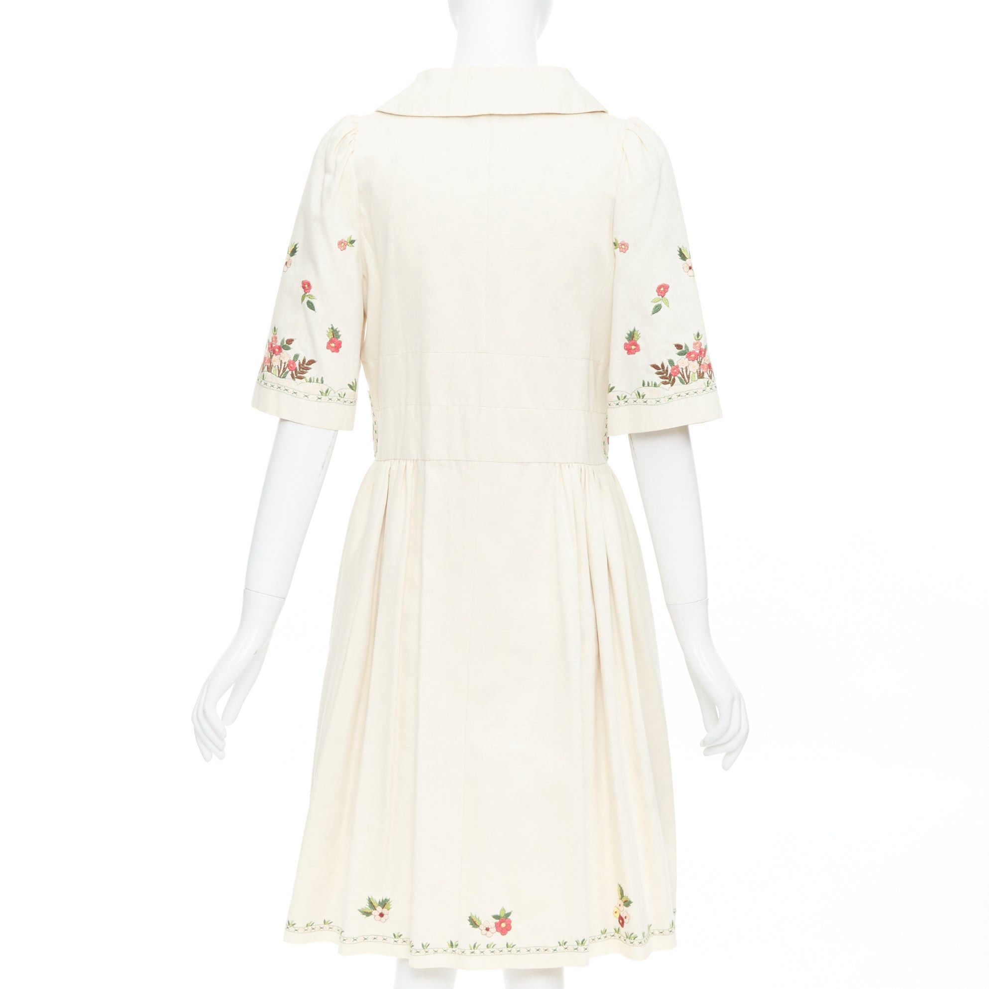 Kenzo KENZO cream pink floral embroidery cotton peter pan coat dress FR38 M Size M / US 6-8 / IT 42-44 - 6 Thumbnail