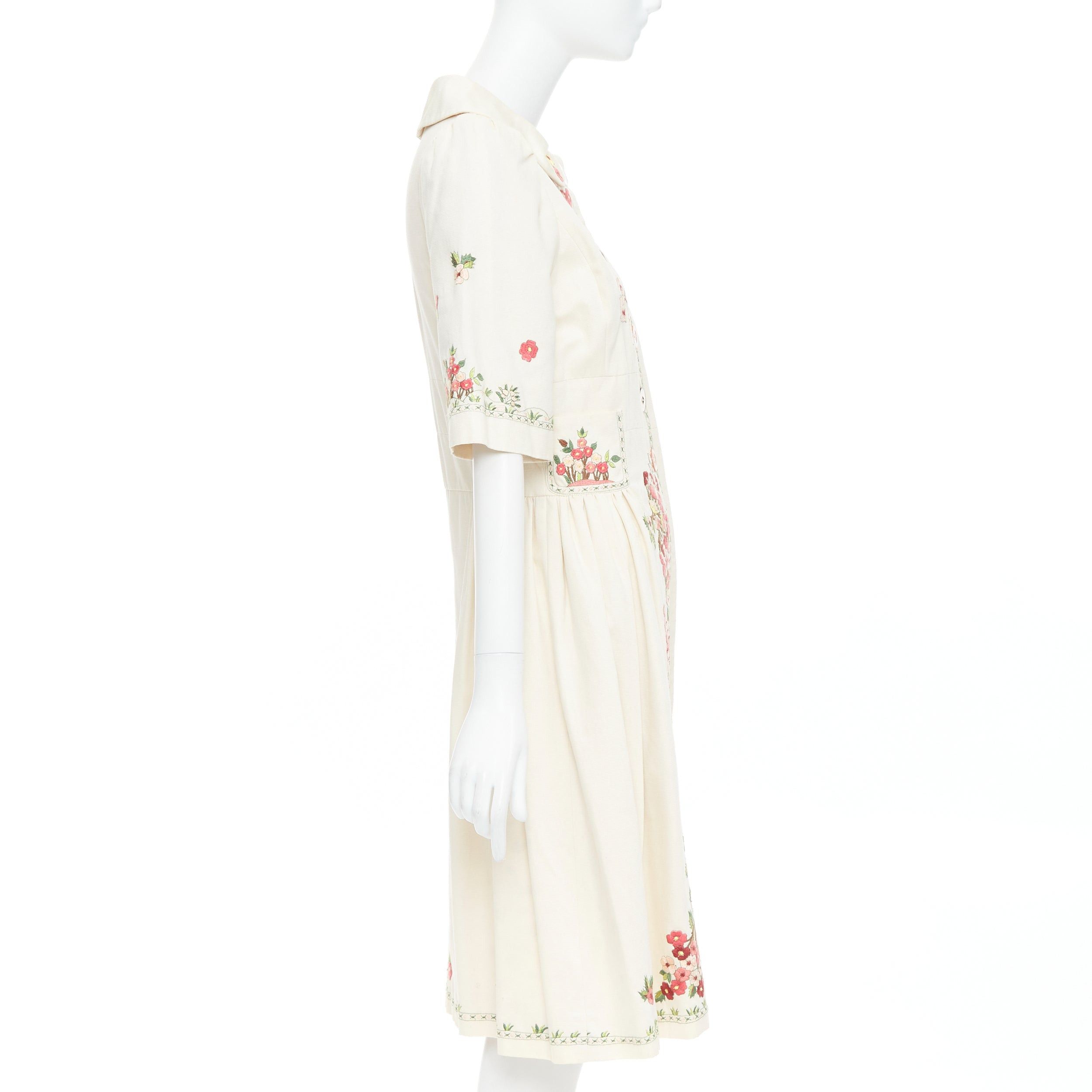 Kenzo KENZO cream pink floral embroidery cotton peter pan coat dress FR38 M Size M / US 6-8 / IT 42-44 - 5 Thumbnail