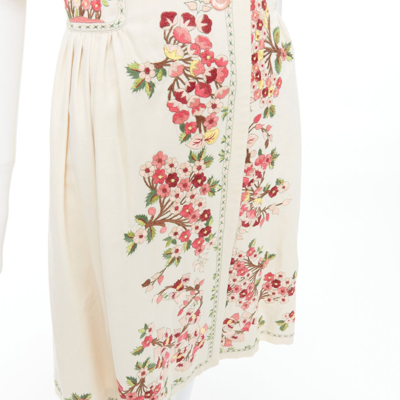 Kenzo KENZO cream pink floral embroidery cotton peter pan coat dress FR38 M Size M / US 6-8 / IT 42-44 - 8 Thumbnail