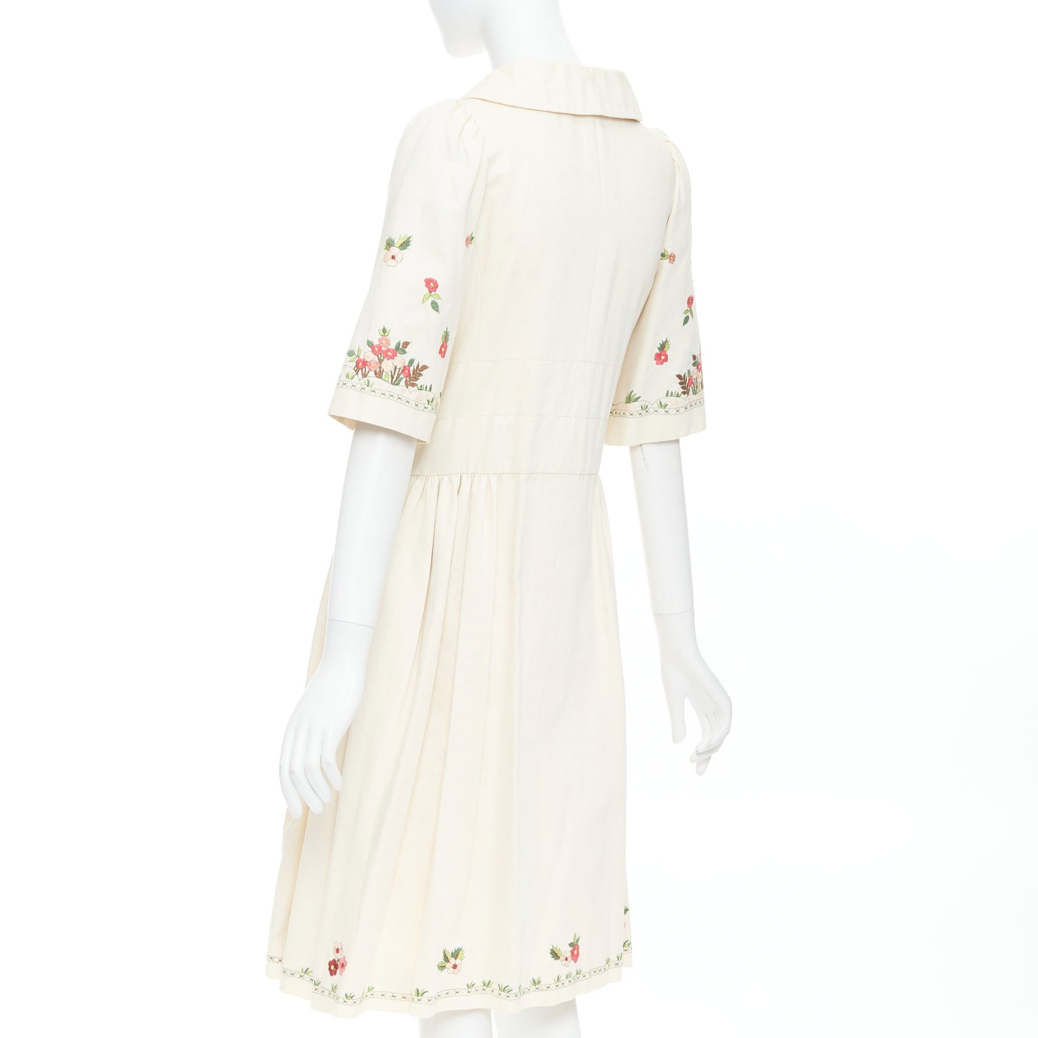 Kenzo KENZO cream pink floral embroidery cotton peter pan coat dress FR38 M Size M / US 6-8 / IT 42-44 - 7 Thumbnail