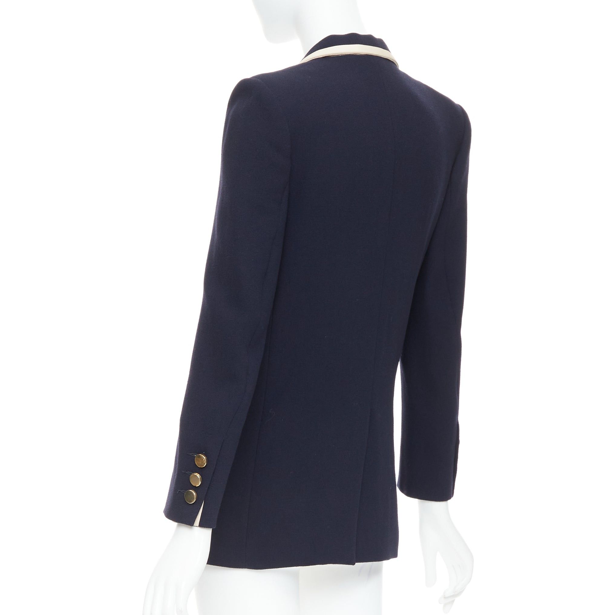 Blaze BLAZE MILANO Everyday navy virgin wool cream silk trim curved pocket blazer US0 XS Size XS / US 0-2 / IT 36-38 - 7 Thumbnail
