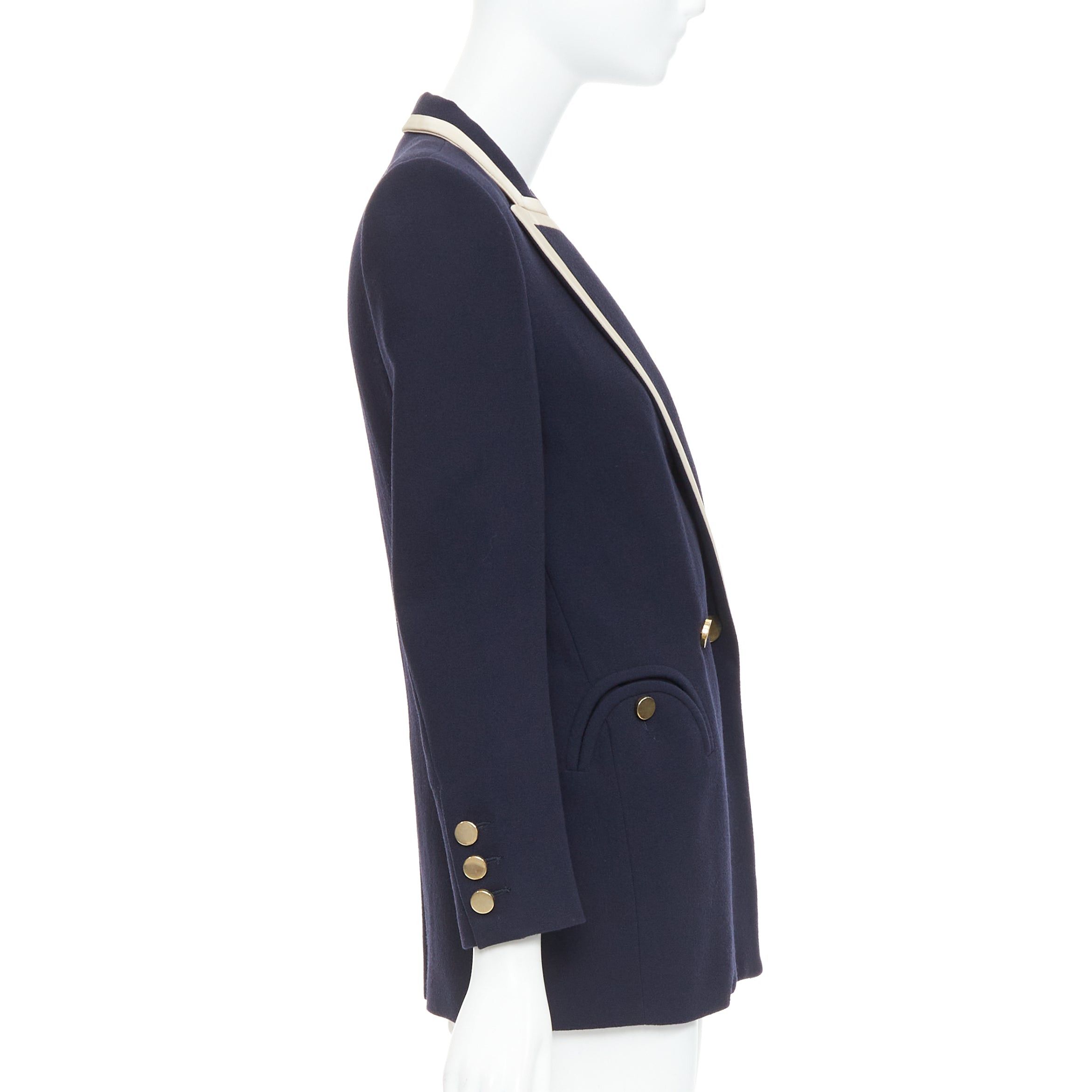 Blaze BLAZE MILANO Everyday navy virgin wool cream silk trim curved pocket blazer US0 XS Size XS / US 0-2 / IT 36-38 - 5 Thumbnail