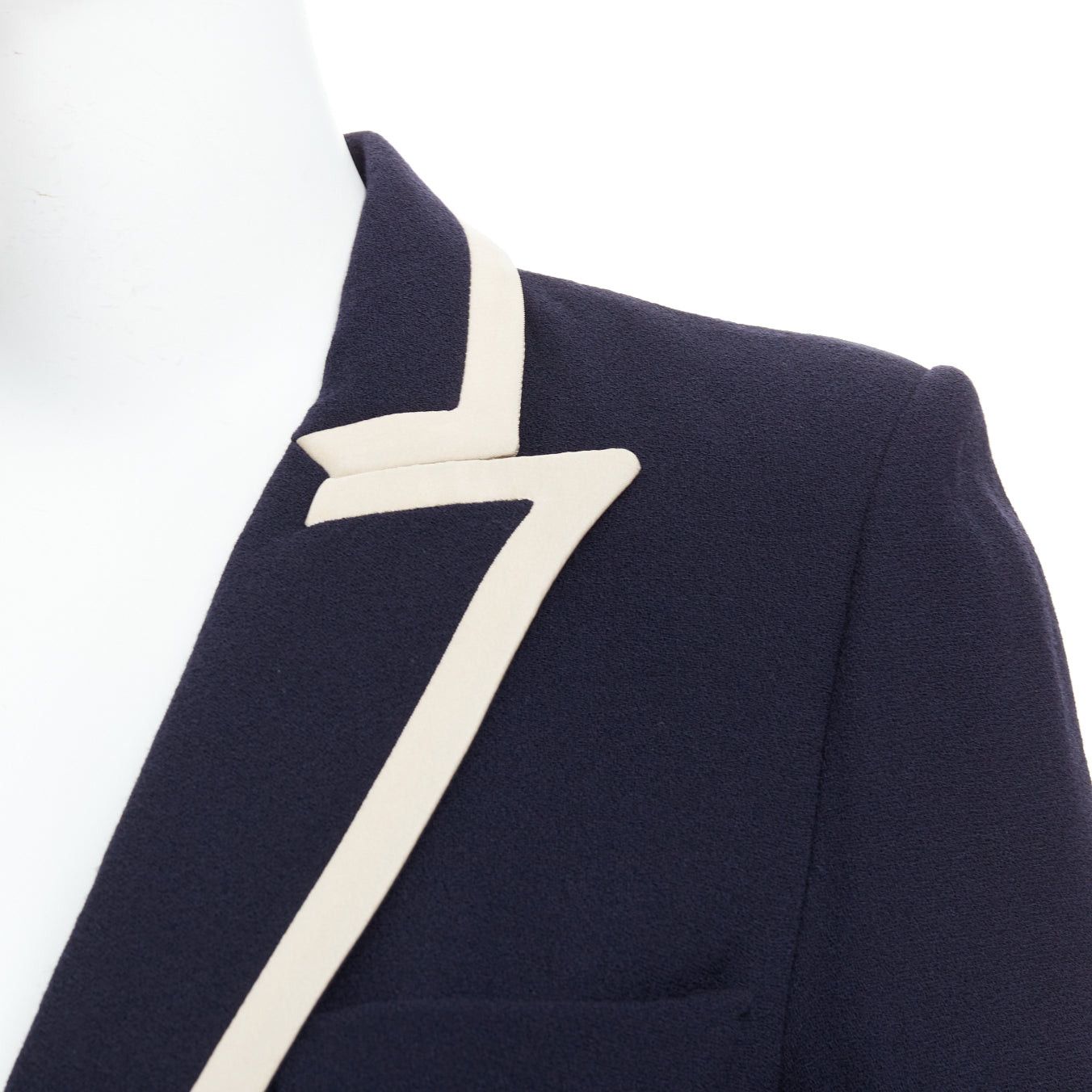 Blaze BLAZE MILANO Everyday navy virgin wool cream silk trim curved pocket blazer US0 XS Size XS / US 0-2 / IT 36-38 - 8 Thumbnail