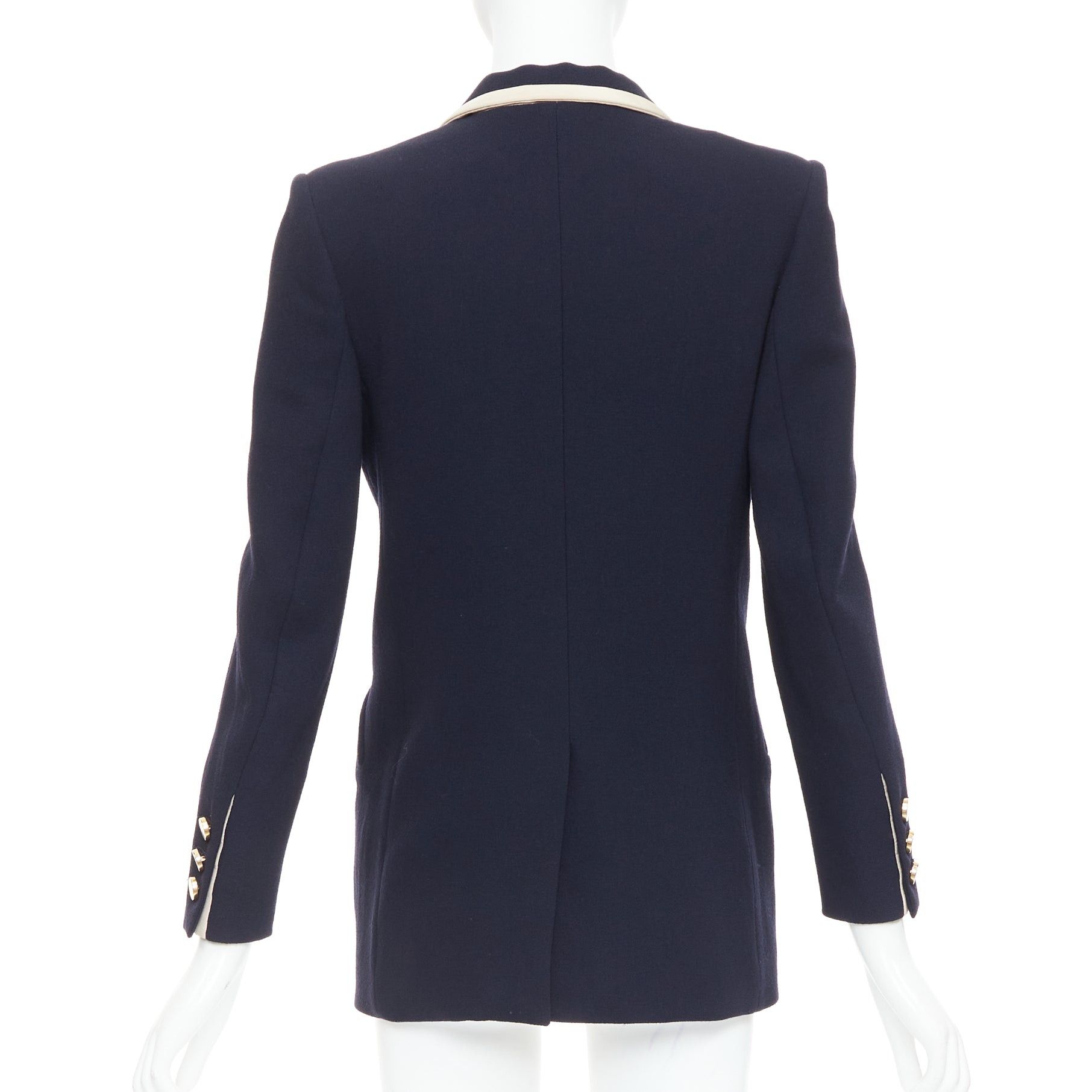 Blaze BLAZE MILANO Everyday navy virgin wool cream silk trim curved pocket blazer US0 XS Size XS / US 0-2 / IT 36-38 - 6 Thumbnail