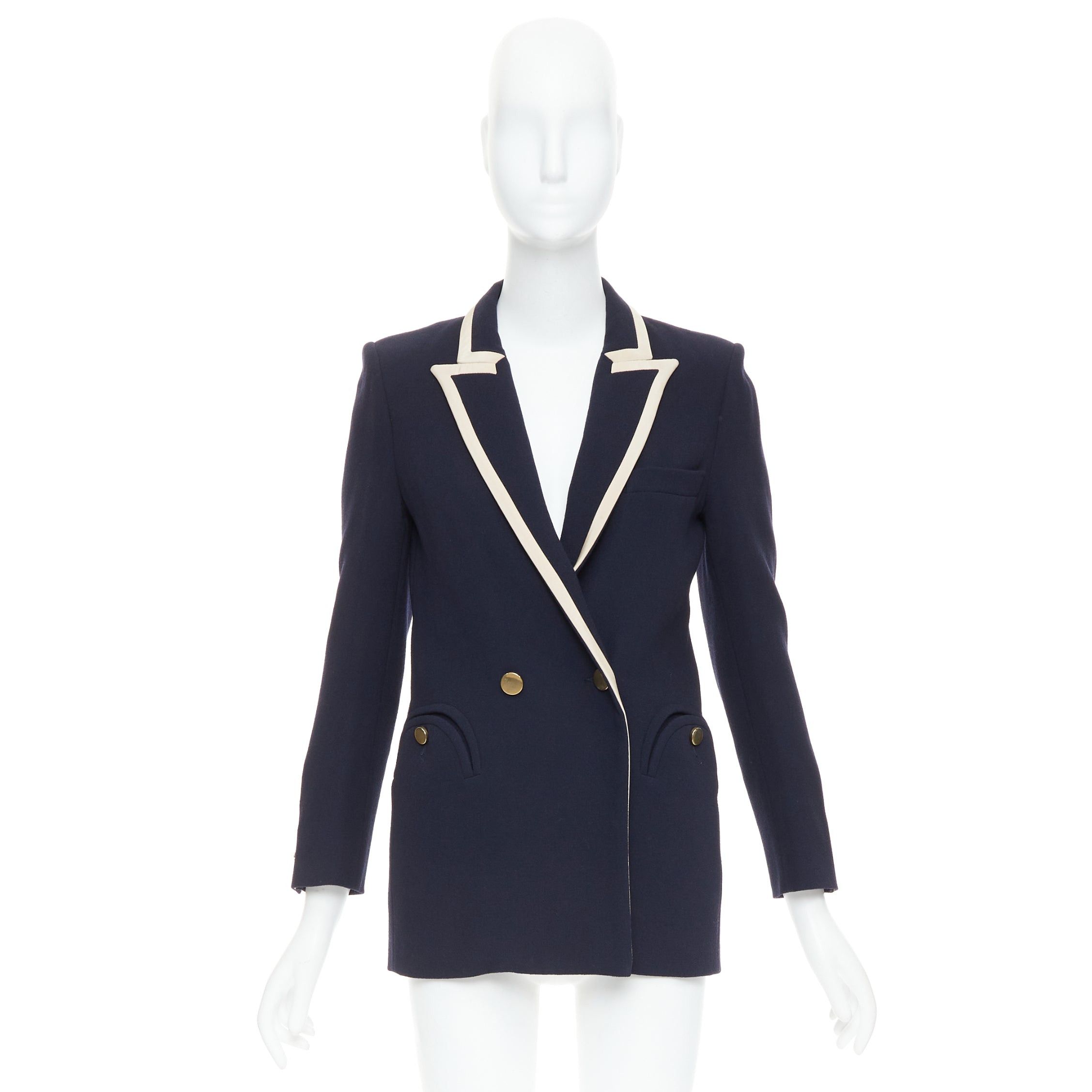 Blaze BLAZE MILANO Everyday navy virgin wool cream silk trim curved pocket blazer US0 XS Size XS / US 0-2 / IT 36-38 - 10 Thumbnail