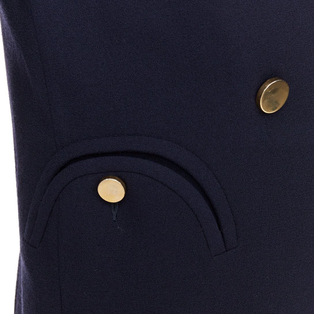 Blaze BLAZE MILANO Everyday navy virgin wool cream silk trim curved pocket blazer US0 XS Size XS / US 0-2 / IT 36-38 - 2 Thumbnail