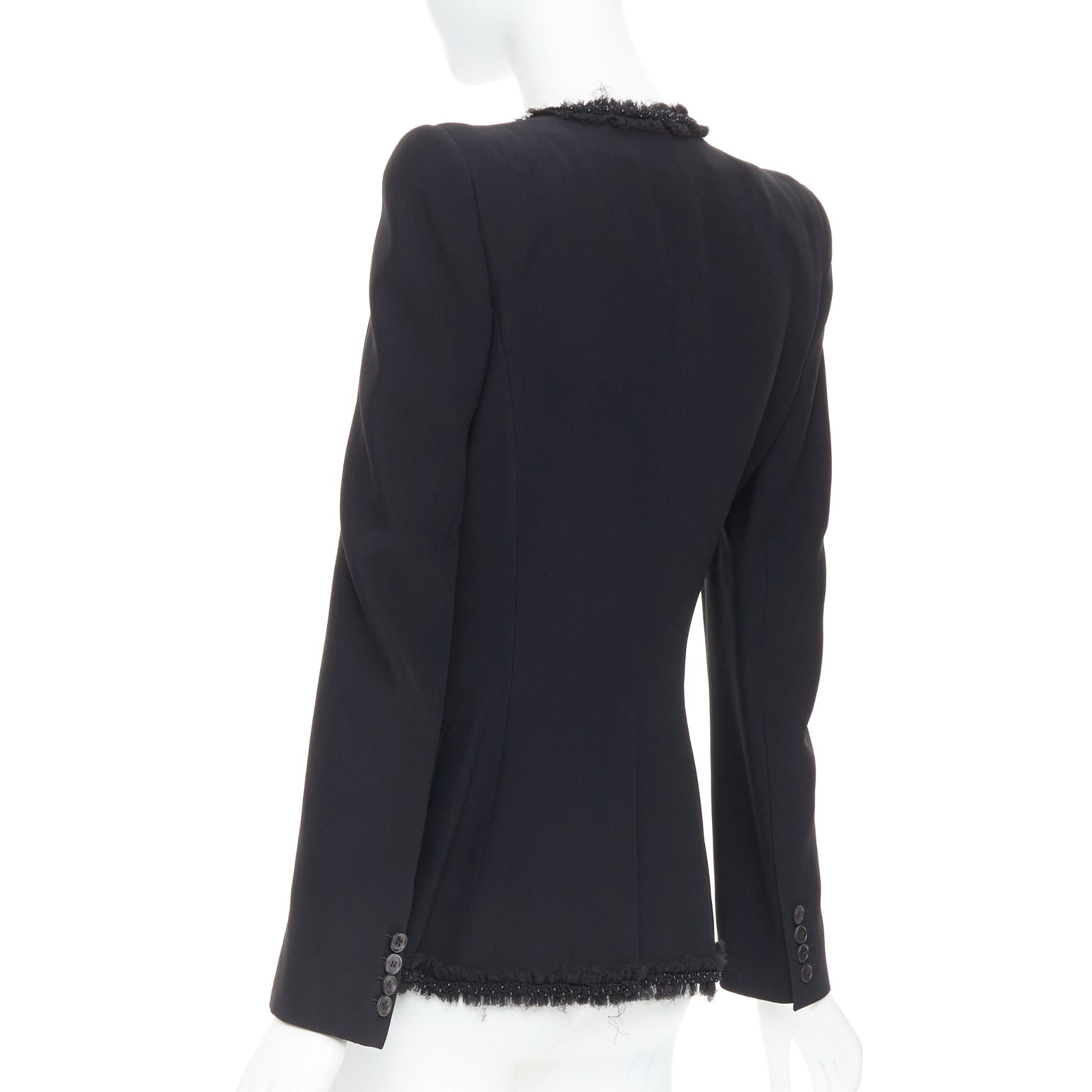 Alexander McQueen ALEXANDER MCQUEEN 2011 black beads frayed ruffle collar fitted blazer jacket IT40 S Size S / US 4 / IT 40 - 6 Thumbnail