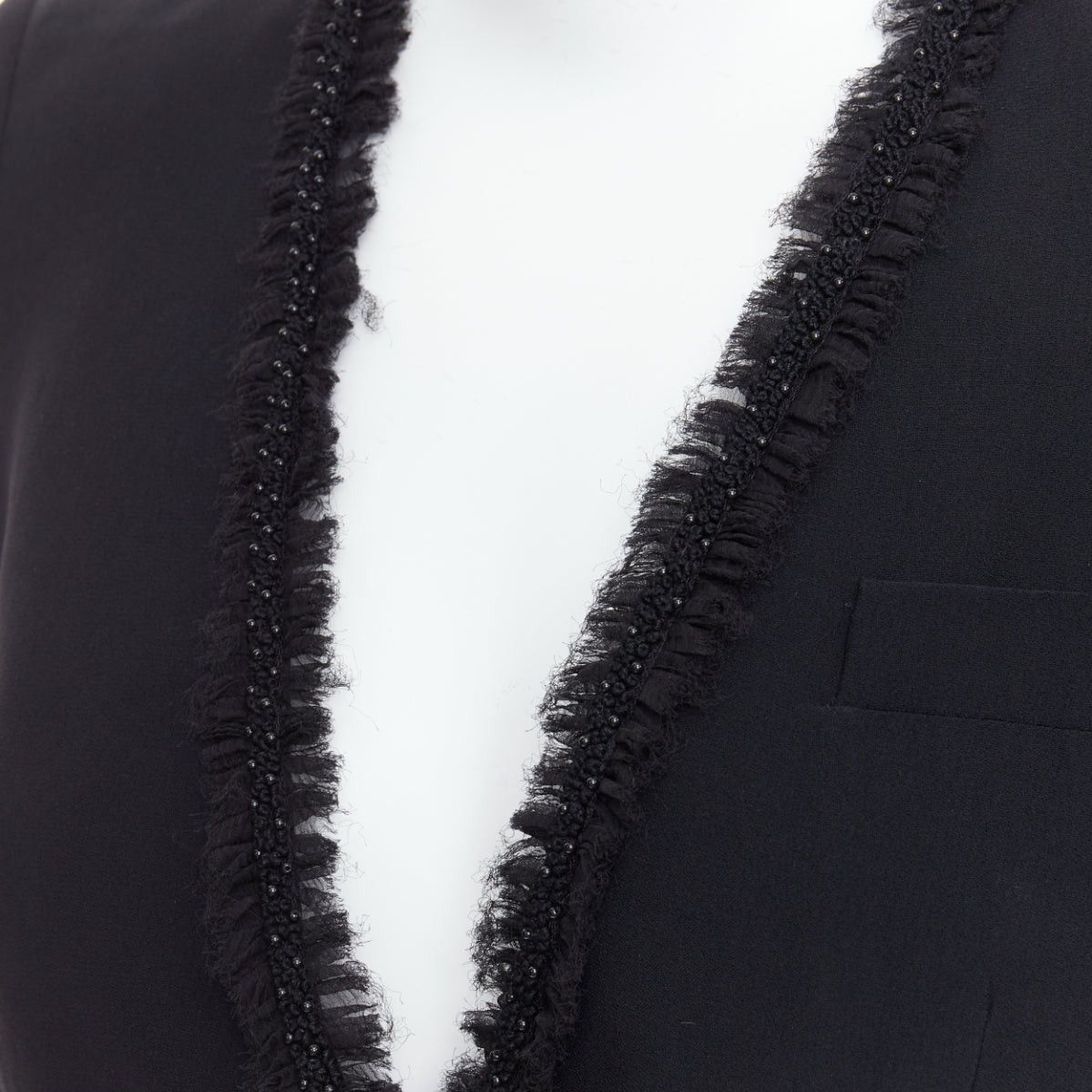 Alexander McQueen ALEXANDER MCQUEEN 2011 black beads frayed ruffle collar fitted blazer jacket IT40 S Size S / US 4 / IT 40 - 7 Thumbnail