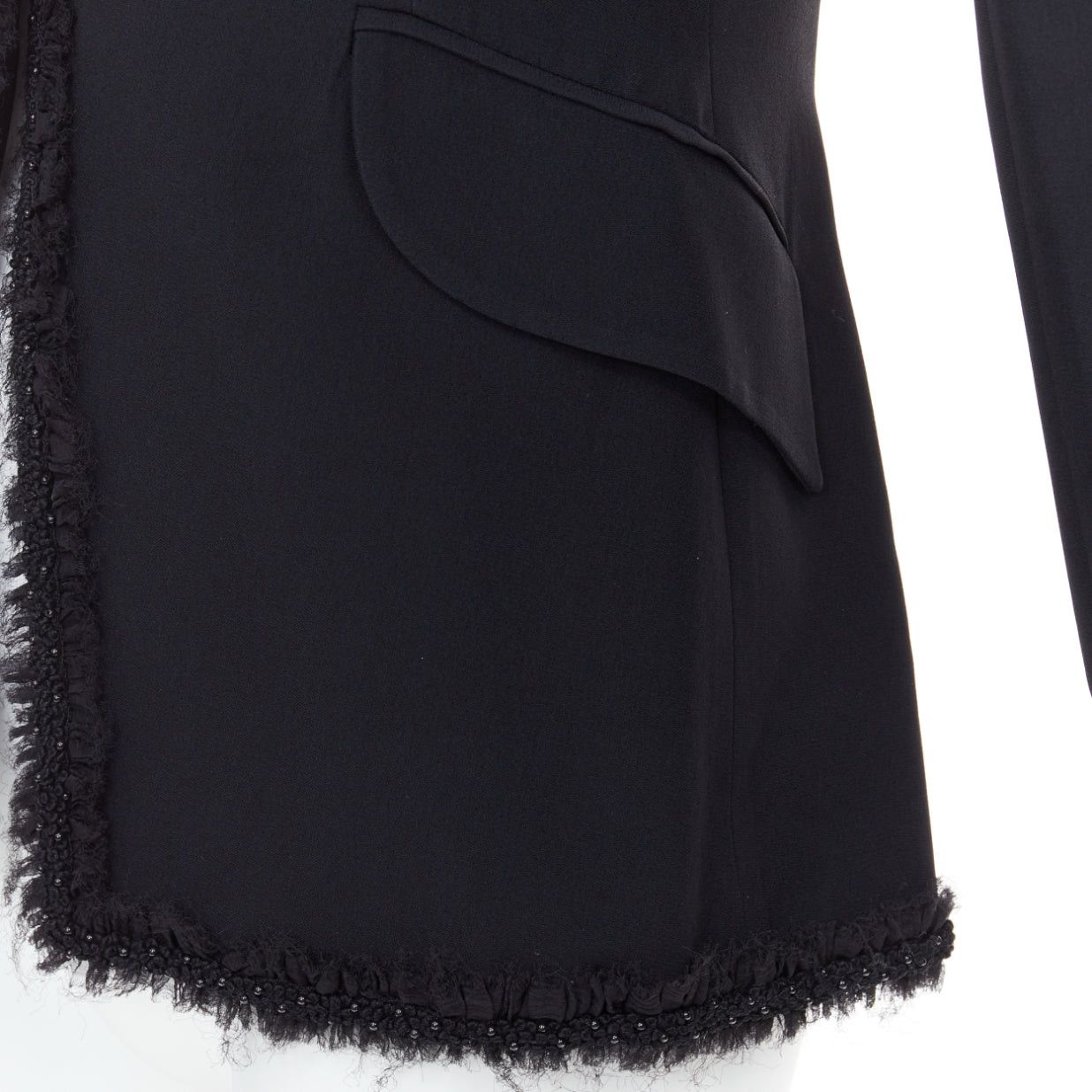 Alexander McQueen ALEXANDER MCQUEEN 2011 black beads frayed ruffle collar fitted blazer jacket IT40 S Size S / US 4 / IT 40 - 2 Thumbnail