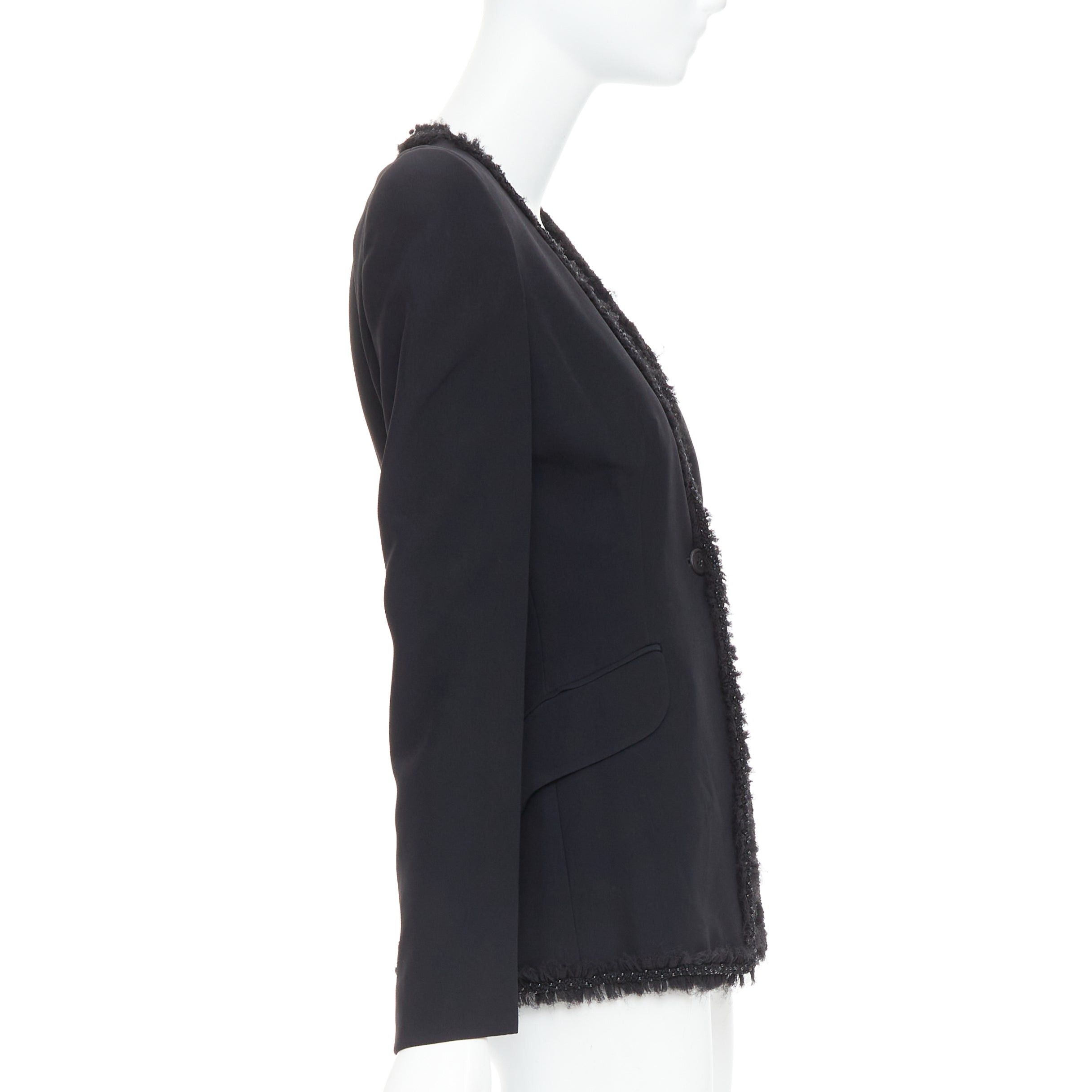 Alexander McQueen ALEXANDER MCQUEEN 2011 black beads frayed ruffle collar fitted blazer jacket IT40 S Size S / US 4 / IT 40 - 4 Thumbnail