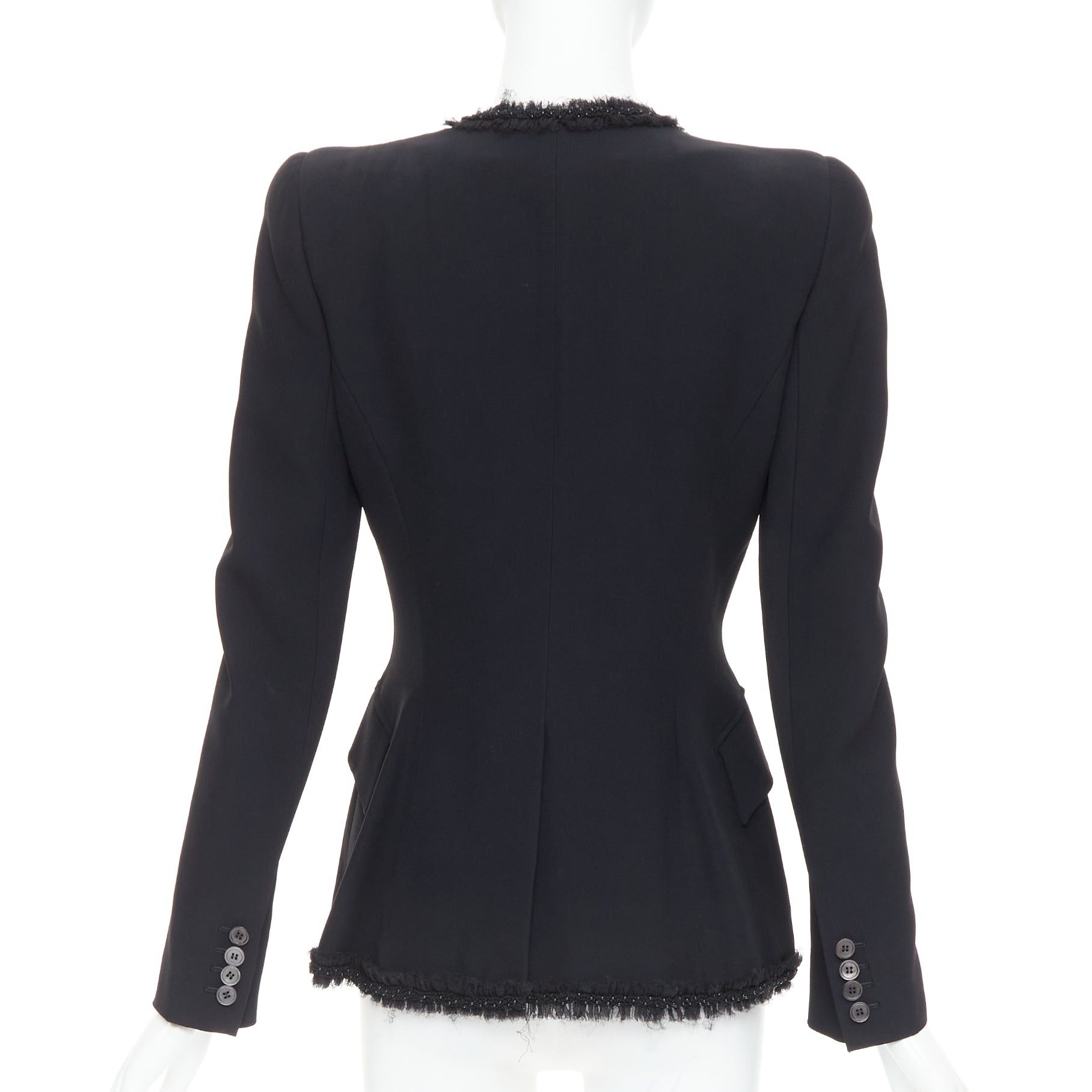 Alexander McQueen ALEXANDER MCQUEEN 2011 black beads frayed ruffle collar fitted blazer jacket IT40 S Size S / US 4 / IT 40 - 5 Thumbnail