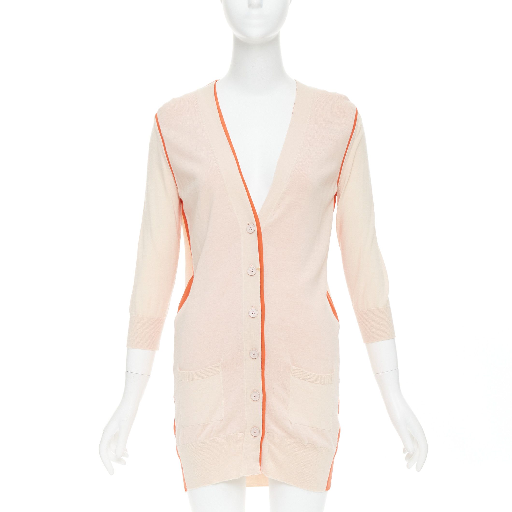 Fendi FENDI light pink orange 100% wool trimmed long cardigan IT40 S Size S / US 4 / IT 40 - 2 Thumbnail