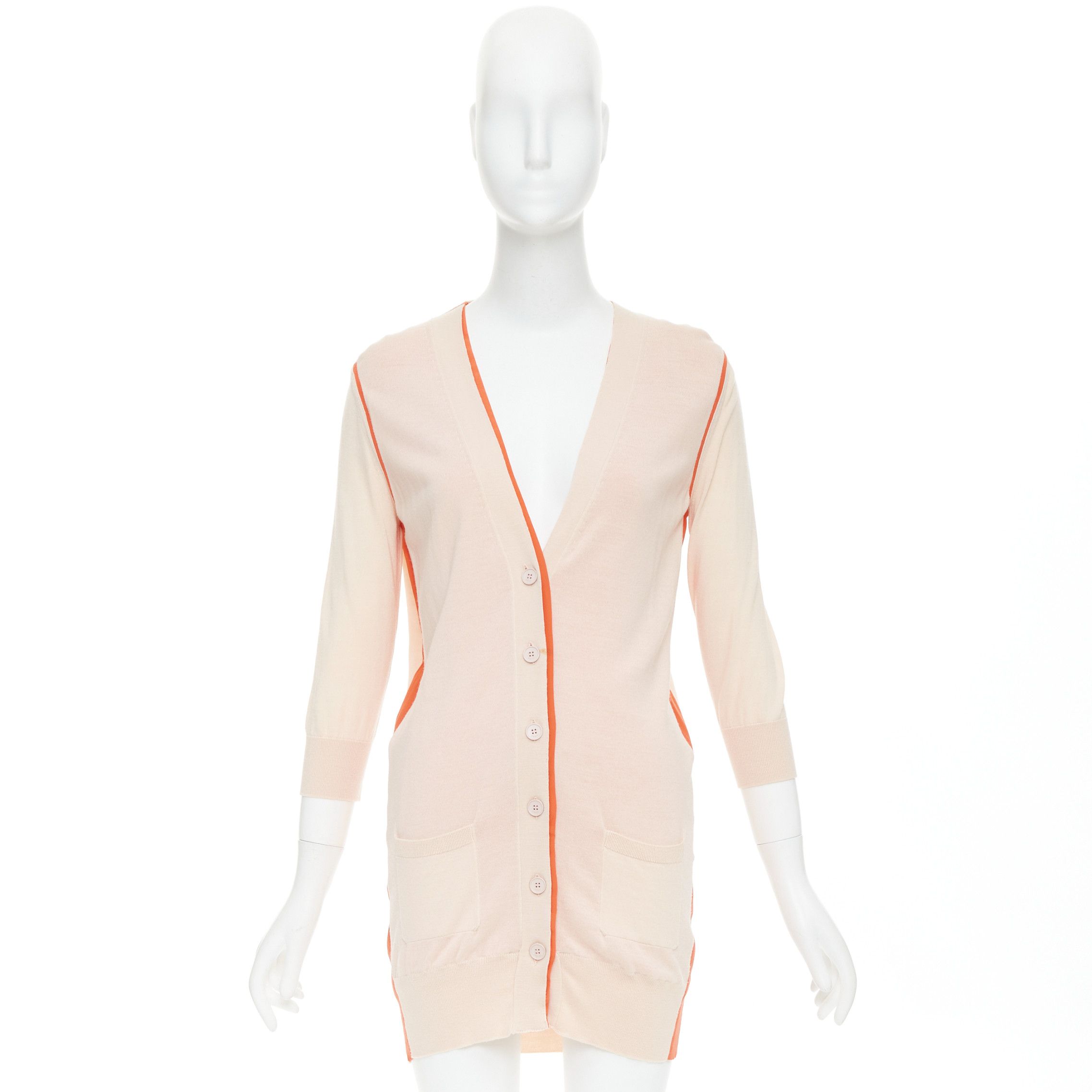 Fendi FENDI light pink orange 100% wool trimmed long cardigan IT40 S Size S / US 4 / IT 40 - 9 Thumbnail