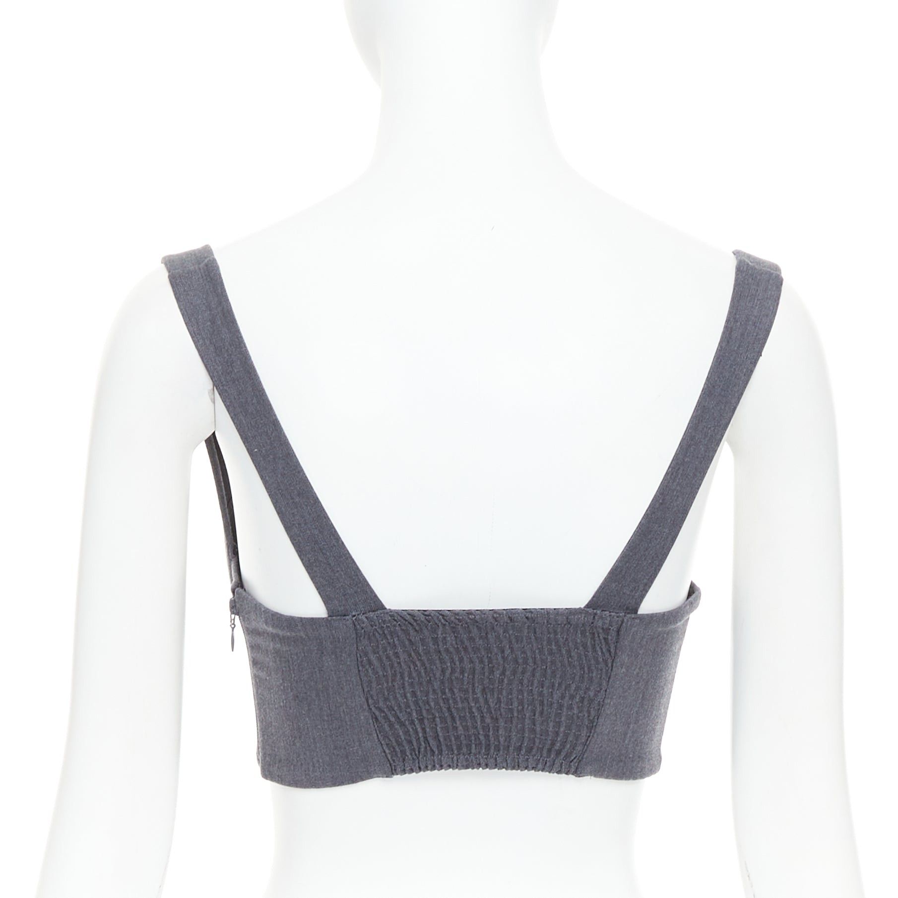 La Perla LA PERLA grey virgin wool gold studs cropped bustier top IT36D S Size S / US 4 / IT 40 - 5 Thumbnail
