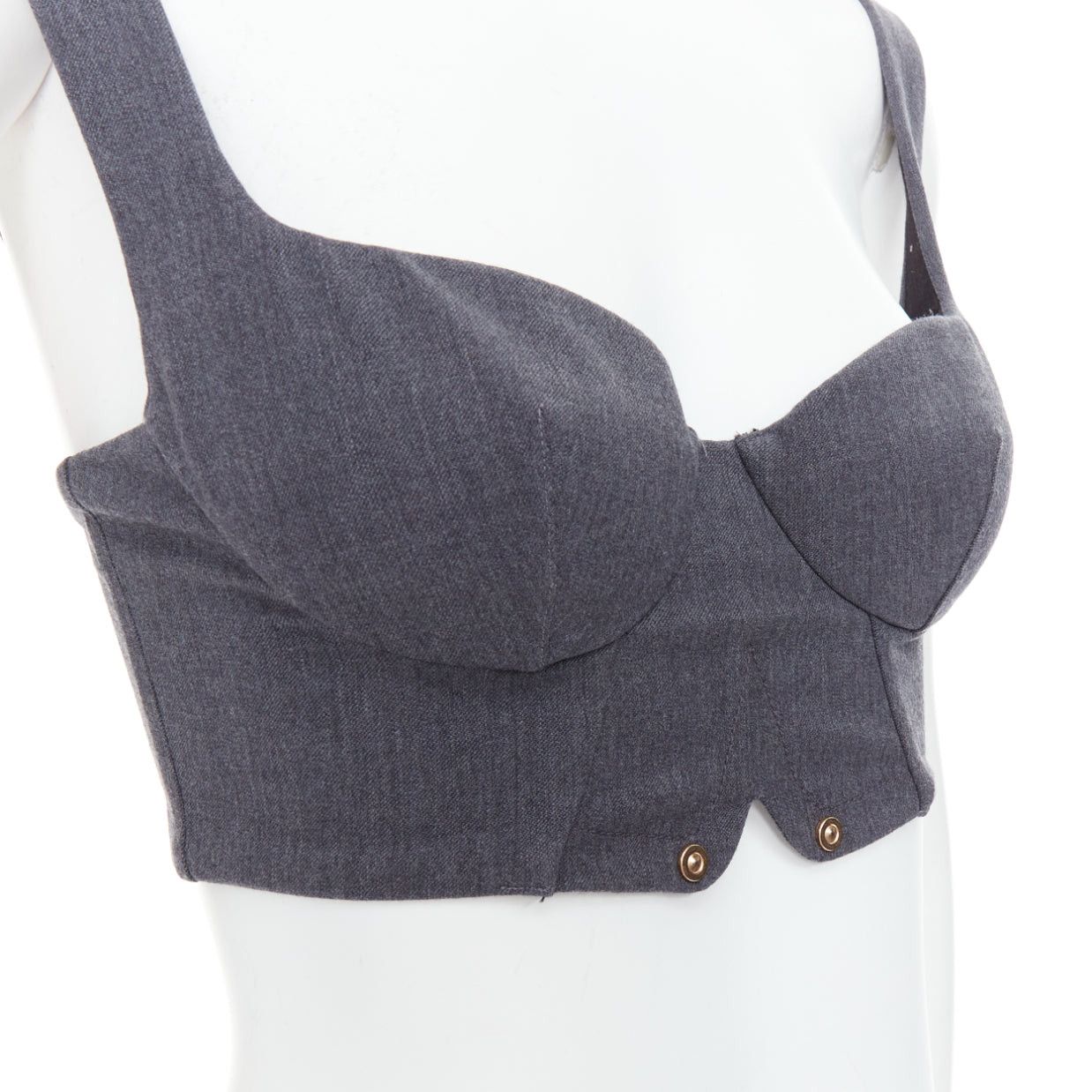 La Perla LA PERLA grey virgin wool gold studs cropped bustier top IT36D S Size S / US 4 / IT 40 - 2 Thumbnail