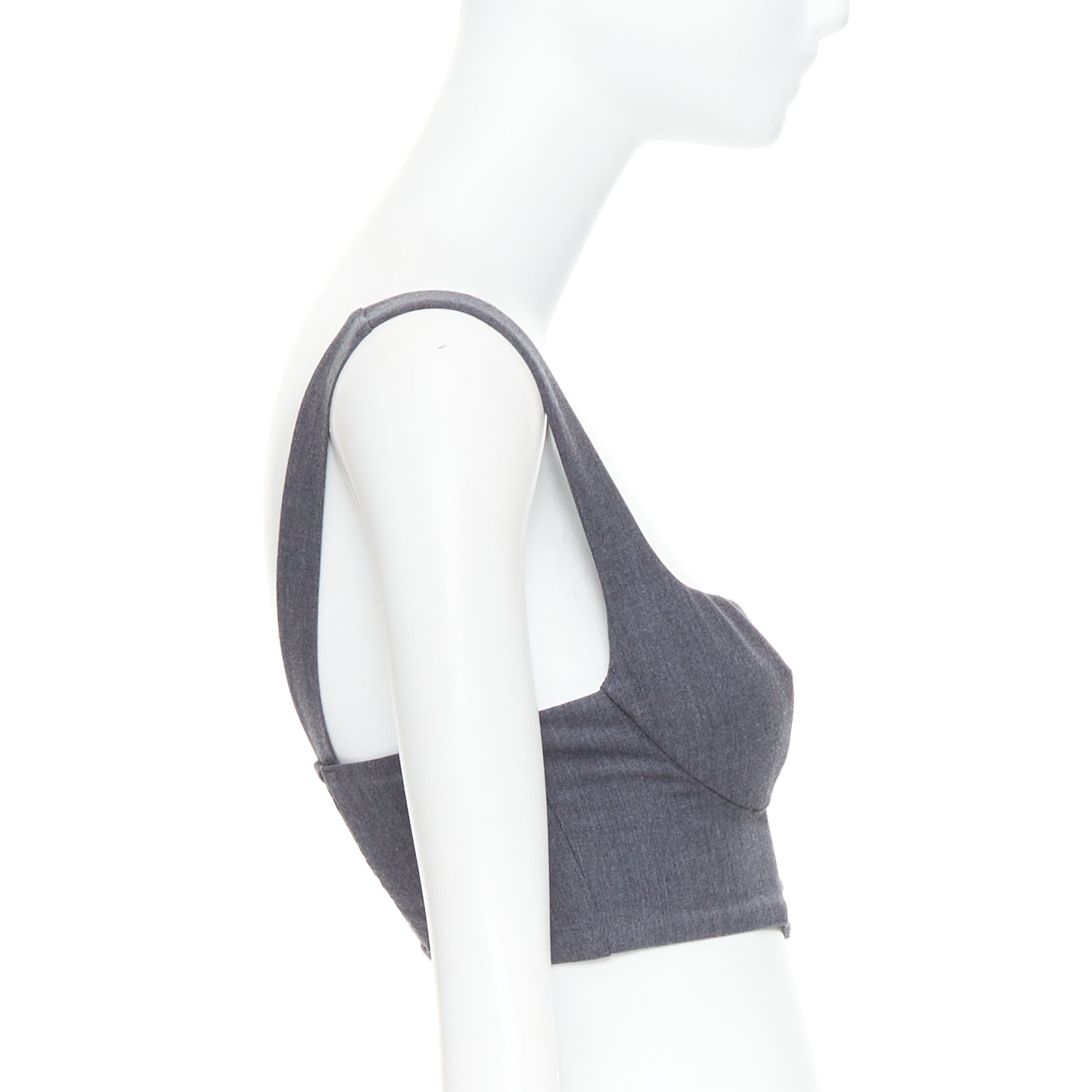 La Perla LA PERLA grey virgin wool gold studs cropped bustier top IT36D S Size S / US 4 / IT 40 - 4 Thumbnail