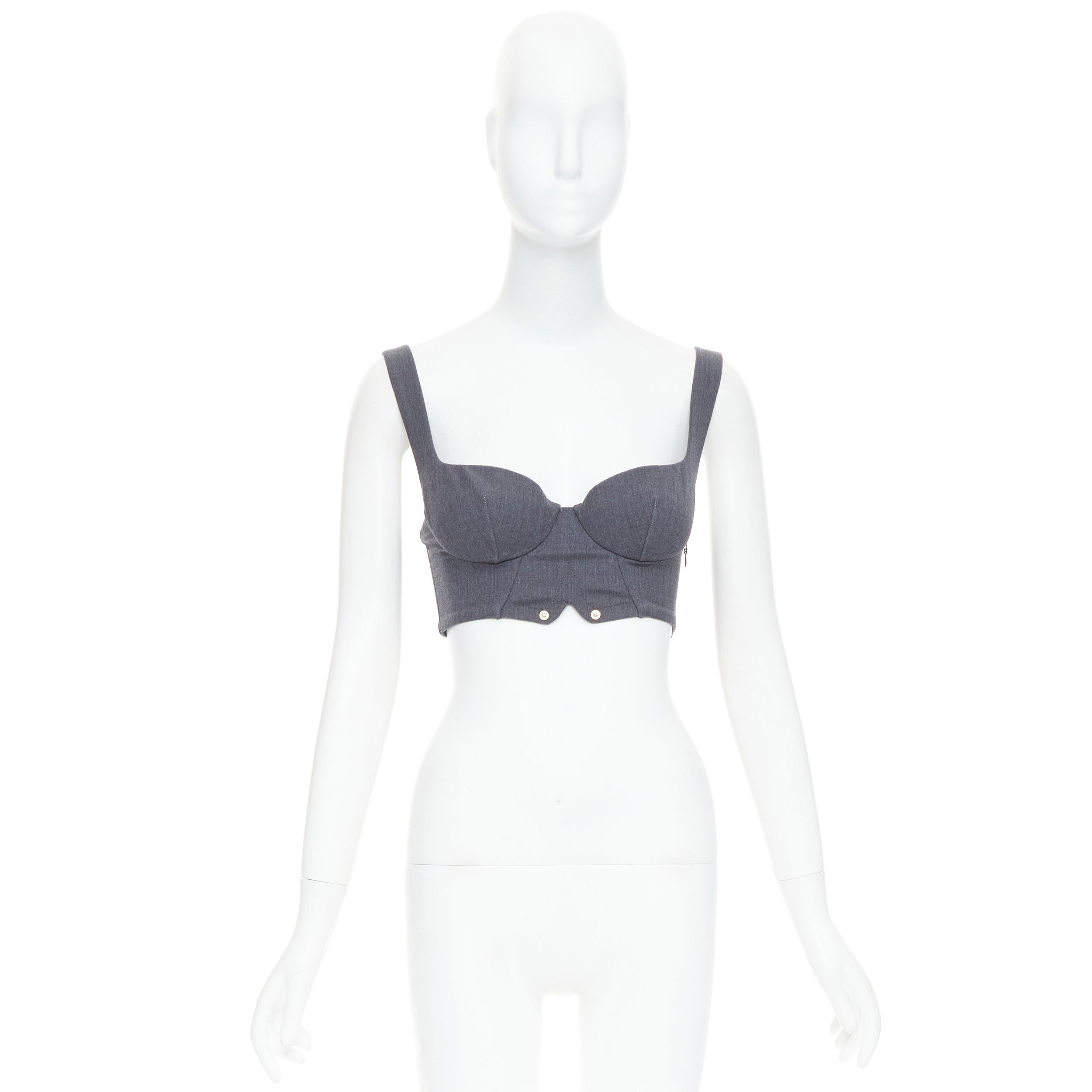 La Perla LA PERLA grey virgin wool gold studs cropped bustier top IT36D S Size S / US 4 / IT 40 - 9 Thumbnail