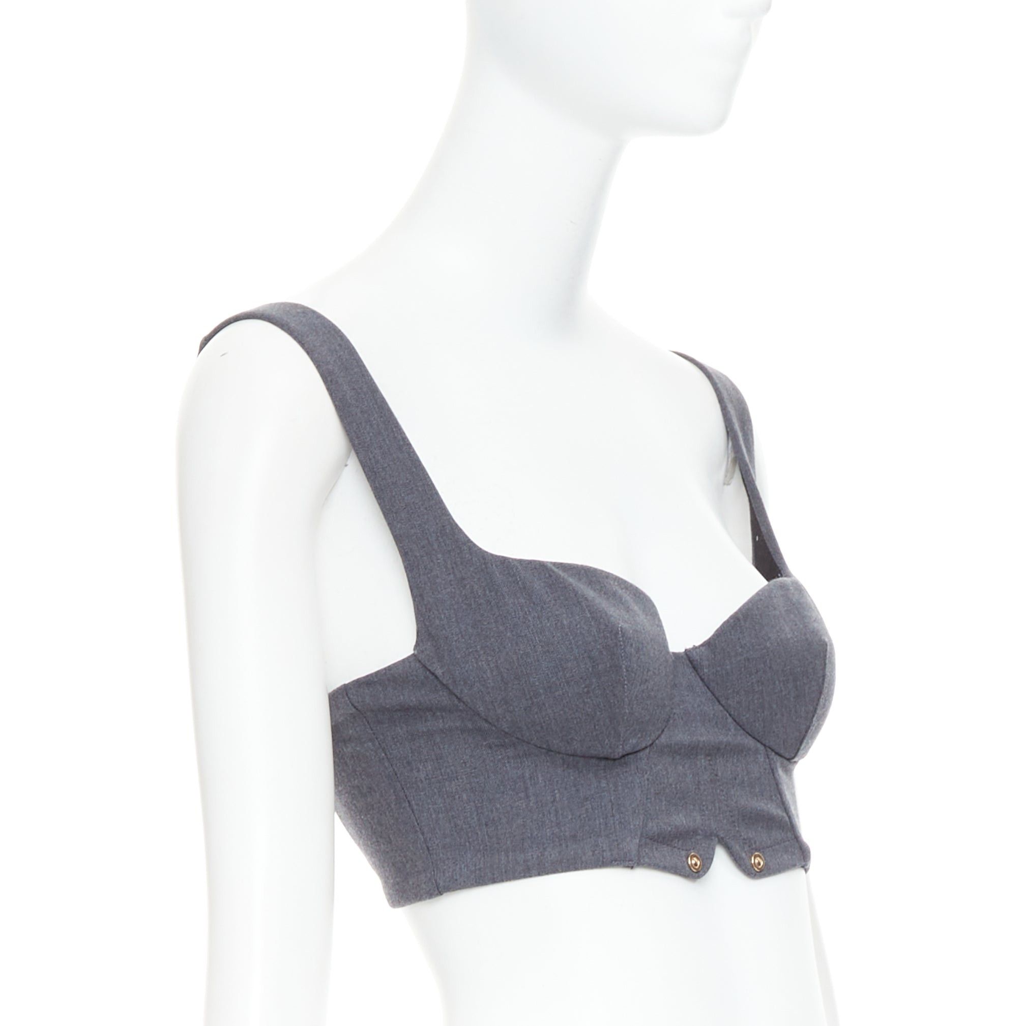 La Perla LA PERLA grey virgin wool gold studs cropped bustier top IT36D S Size S / US 4 / IT 40 - 3 Thumbnail