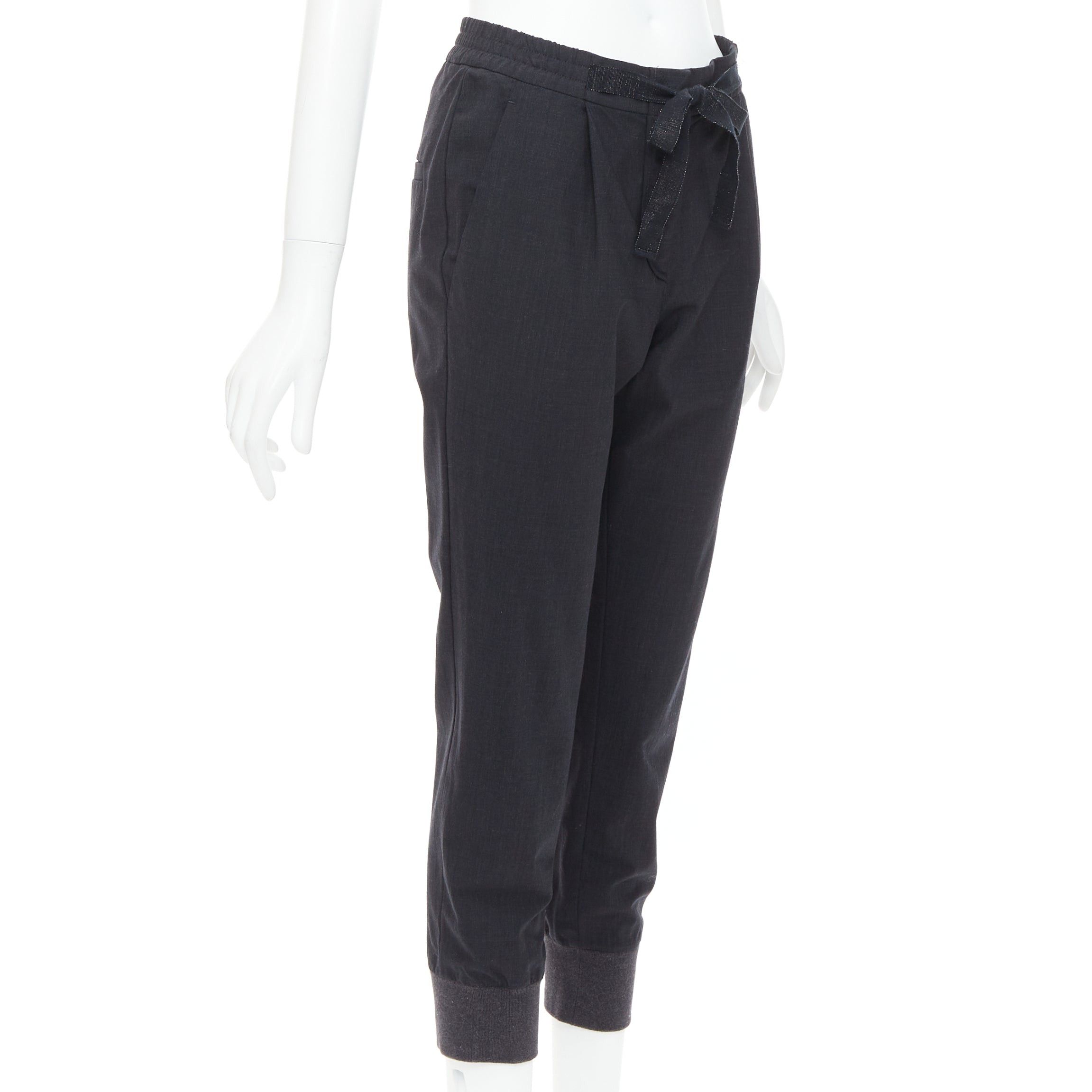 Brunello Cucinelli BRUNELLO CUCINELLI dark grey virgin wool blend relaxed jogger pants IT38 XS Size 26" / US 2 / IT 38 - 3 Thumbnail