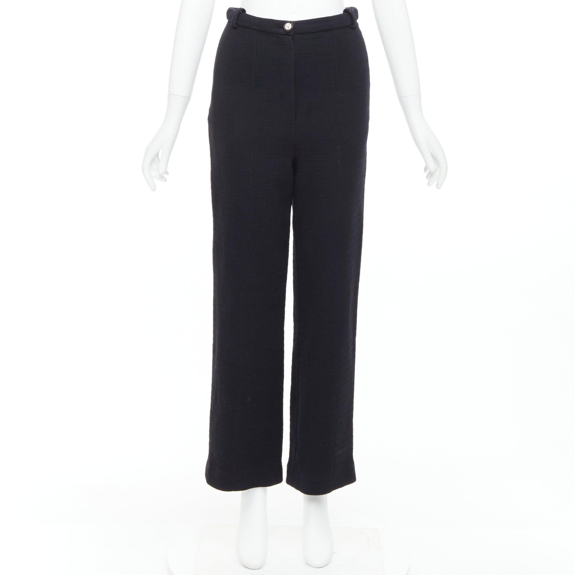 Chanel CHANEL black cotton blend 5 crystal button structured pants FR36 S Size 27" / US 4 / IT 40 - 9 Thumbnail