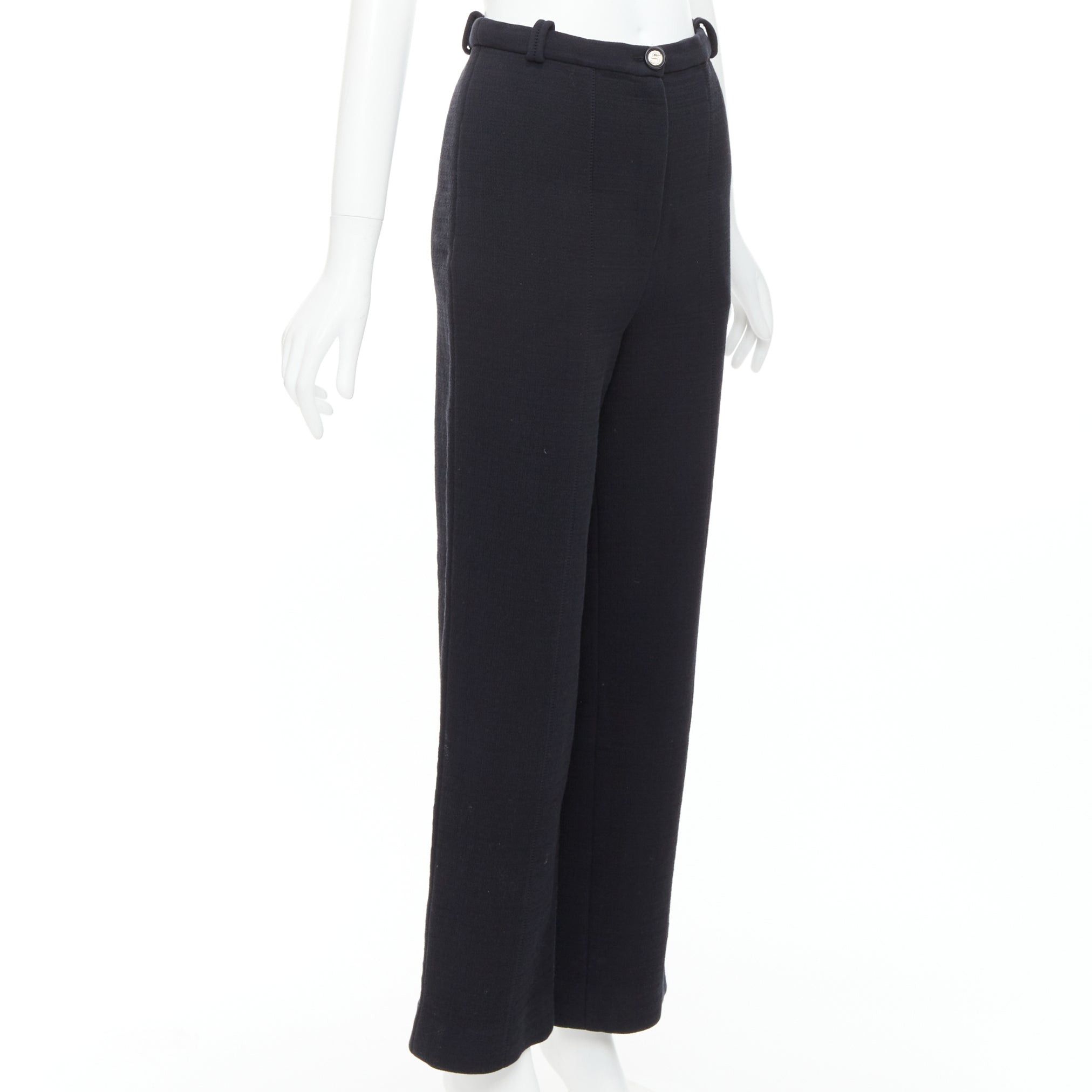 Chanel CHANEL black cotton blend 5 crystal button structured pants FR36 S Size 27" / US 4 / IT 40 - 3 Thumbnail