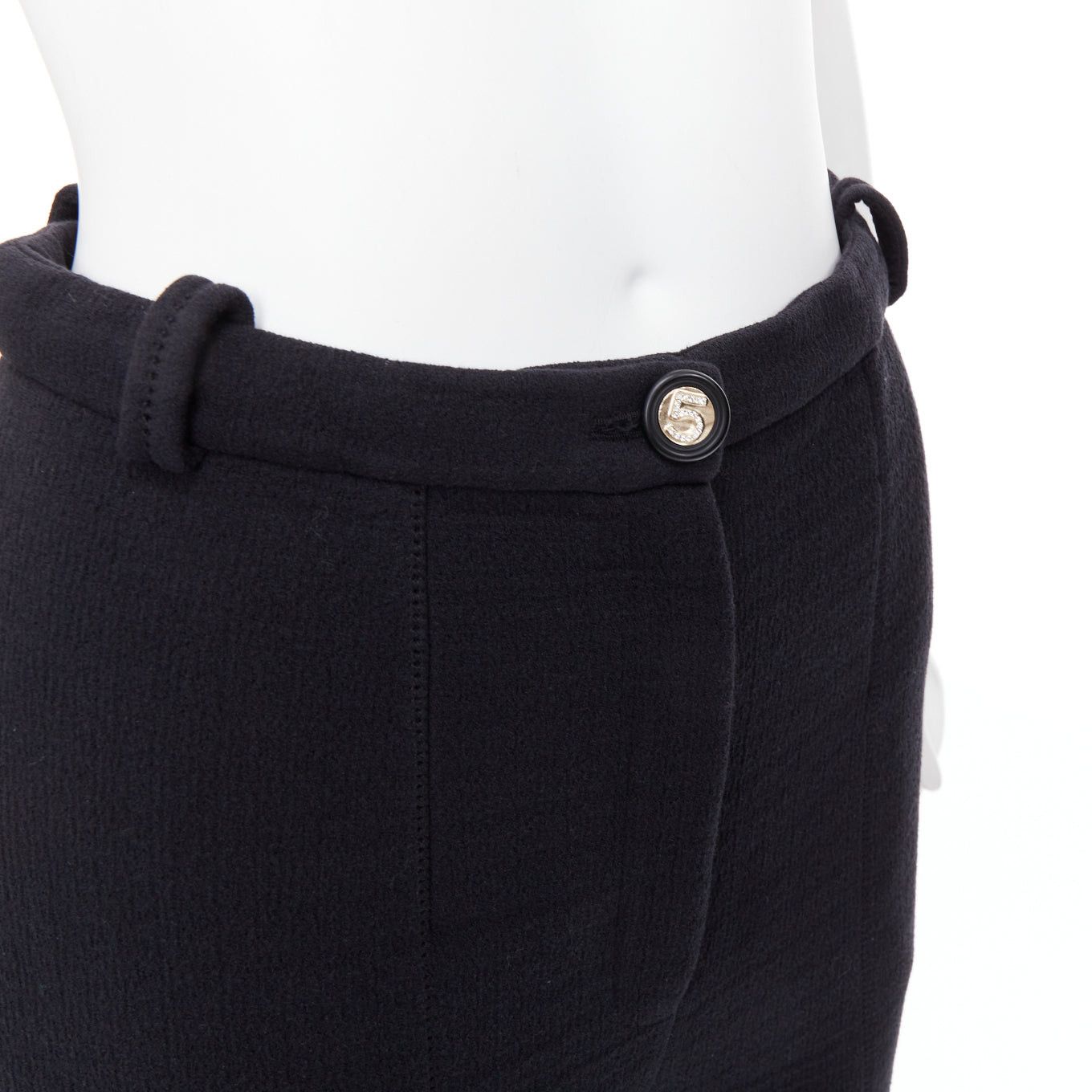 Chanel CHANEL black cotton blend 5 crystal button structured pants FR36 S Size 27" / US 4 / IT 40 - 2 Thumbnail