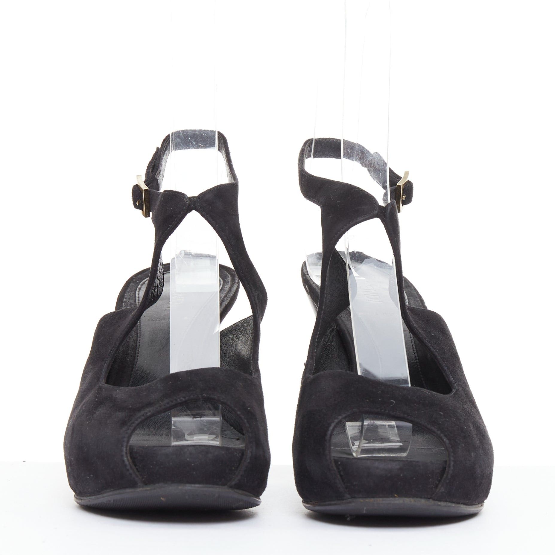 Fendi FENDI black suede gold buckle slingback peep toe pumps EU37 Size US 7 / IT 37 - 3 Thumbnail