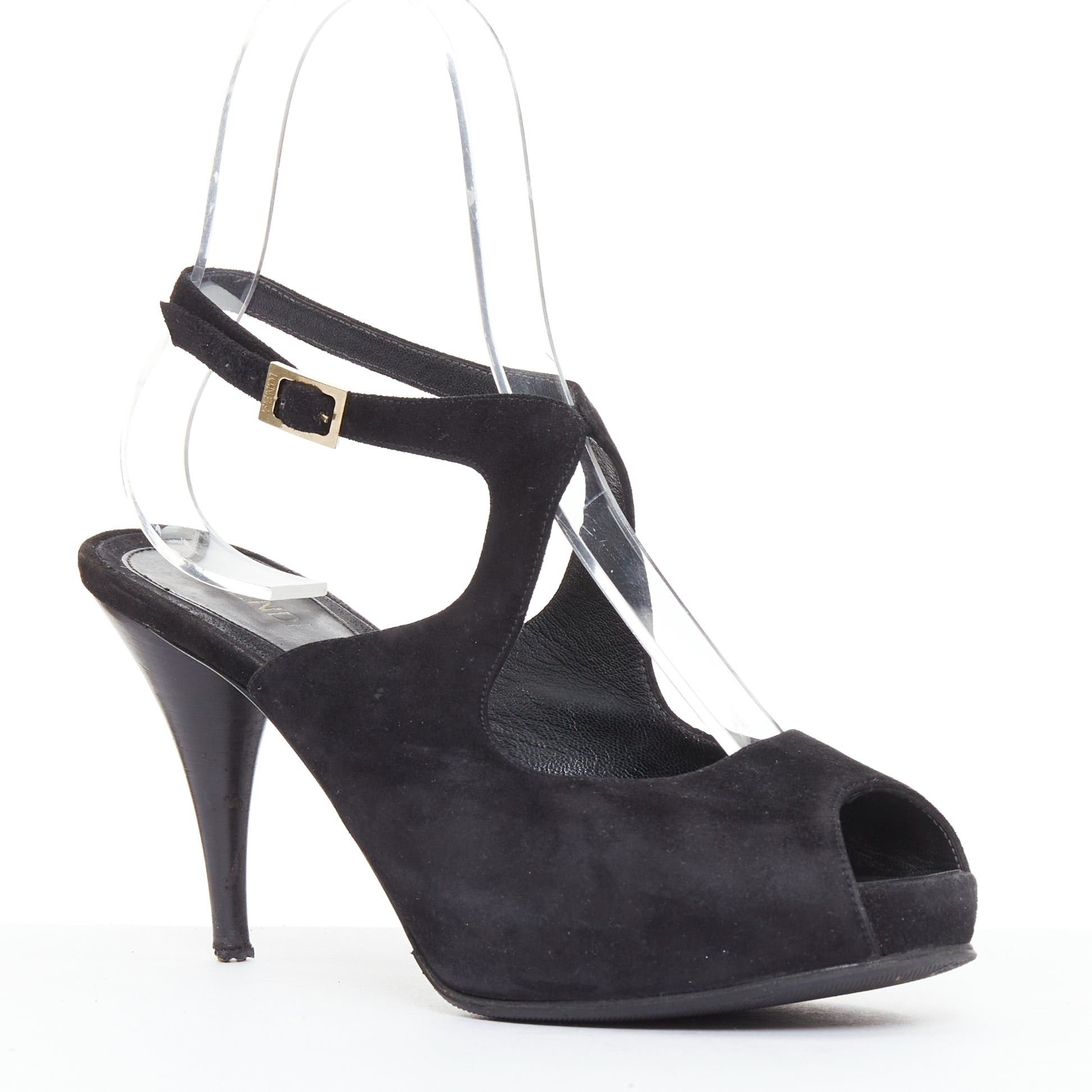 Fendi FENDI black suede gold buckle slingback peep toe pumps EU37 Size US 7 / IT 37 - 2 Thumbnail